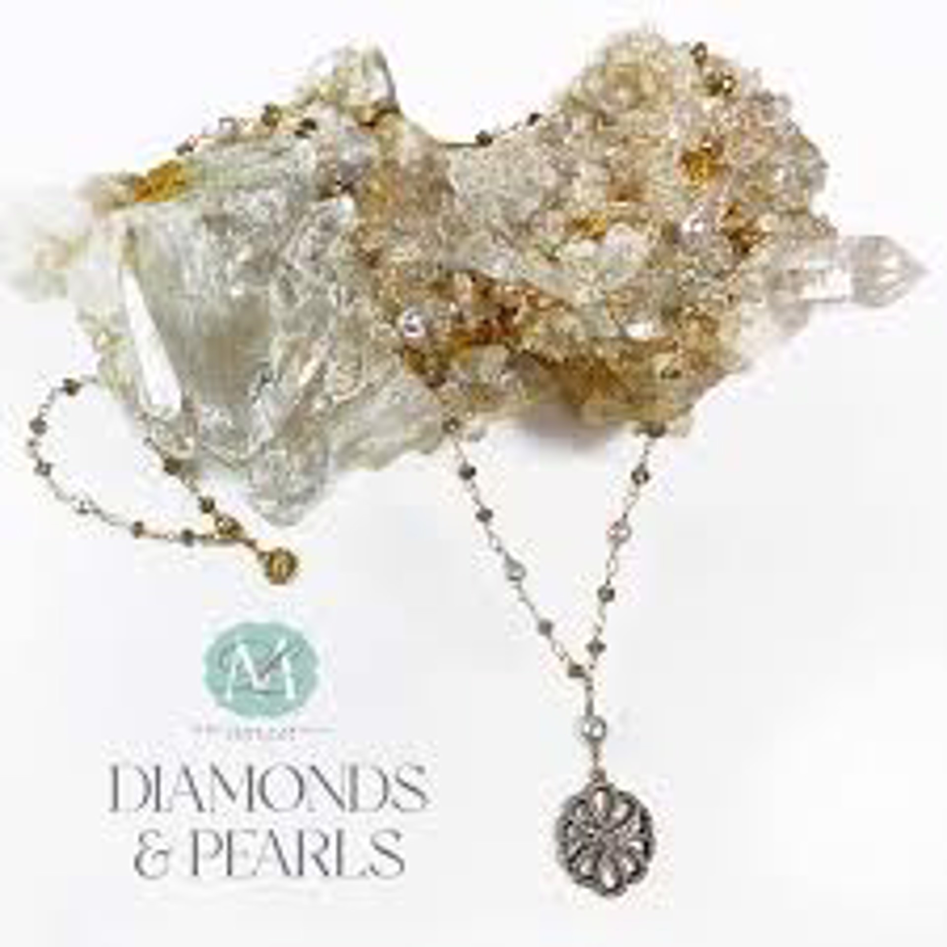 Champagne Diamond beads with Akoya Pearls and Pave Diamond Pendant (14k yellow gold) by Melinda Lawton Jewelry