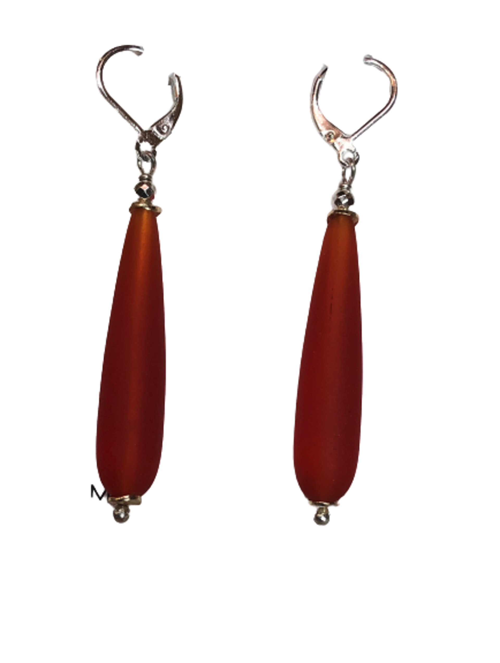 Earrings - Frosted Me Orange - Frosted glass long drops 1.5 " -ombre orange on sterling silver lever backs by Melissa Rogers