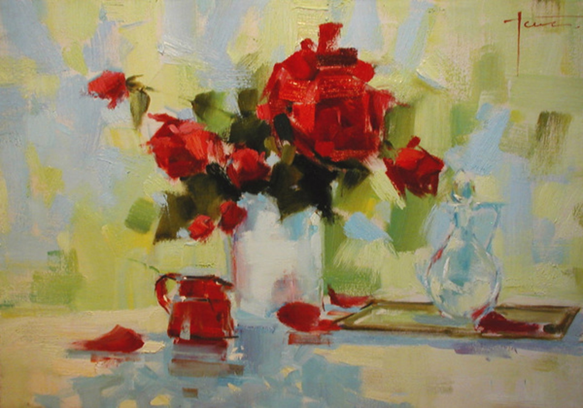 Teapot with Red Roses by Yana Golubyatnikova