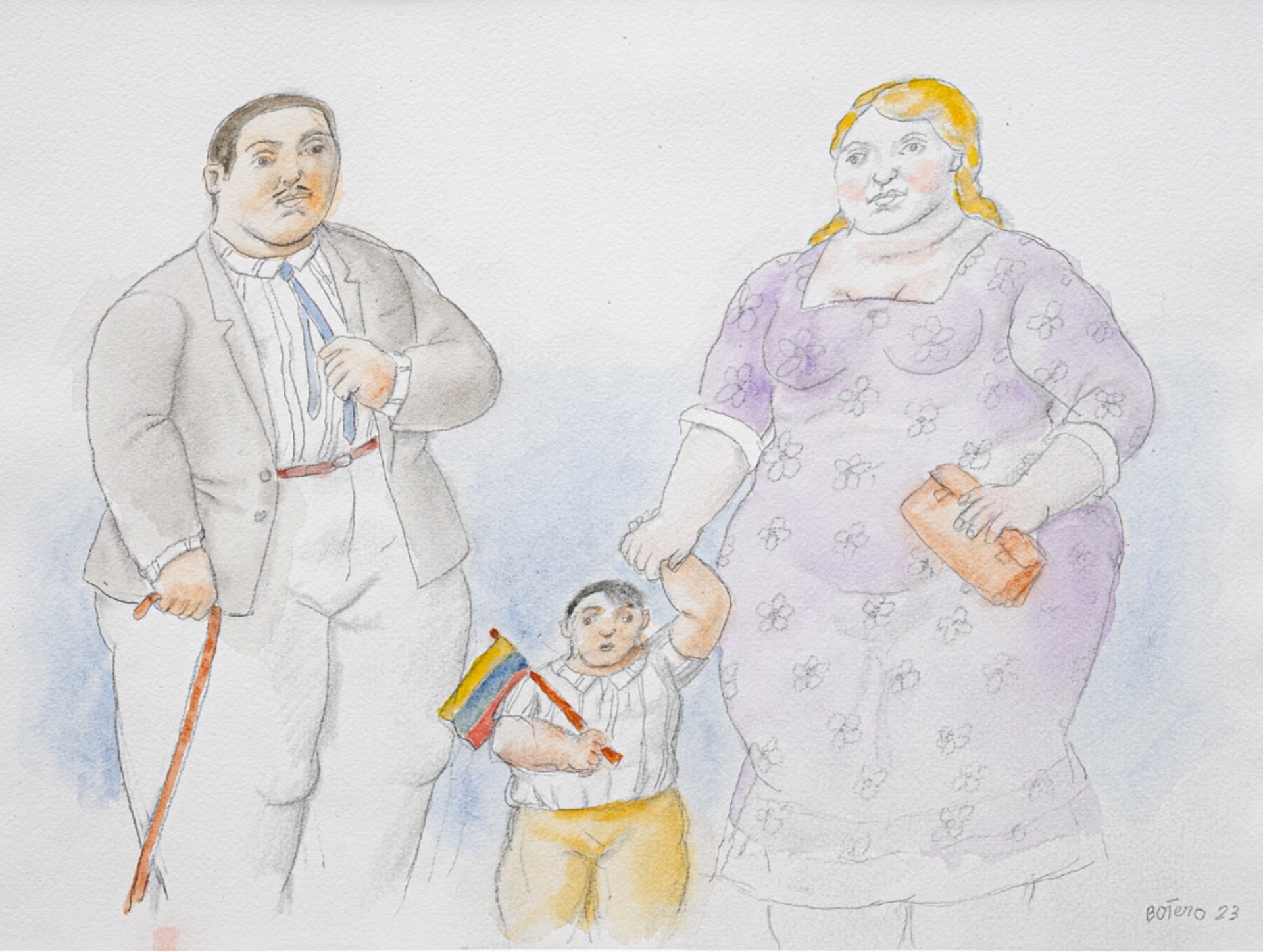 Couple with child by Fernando Botero
