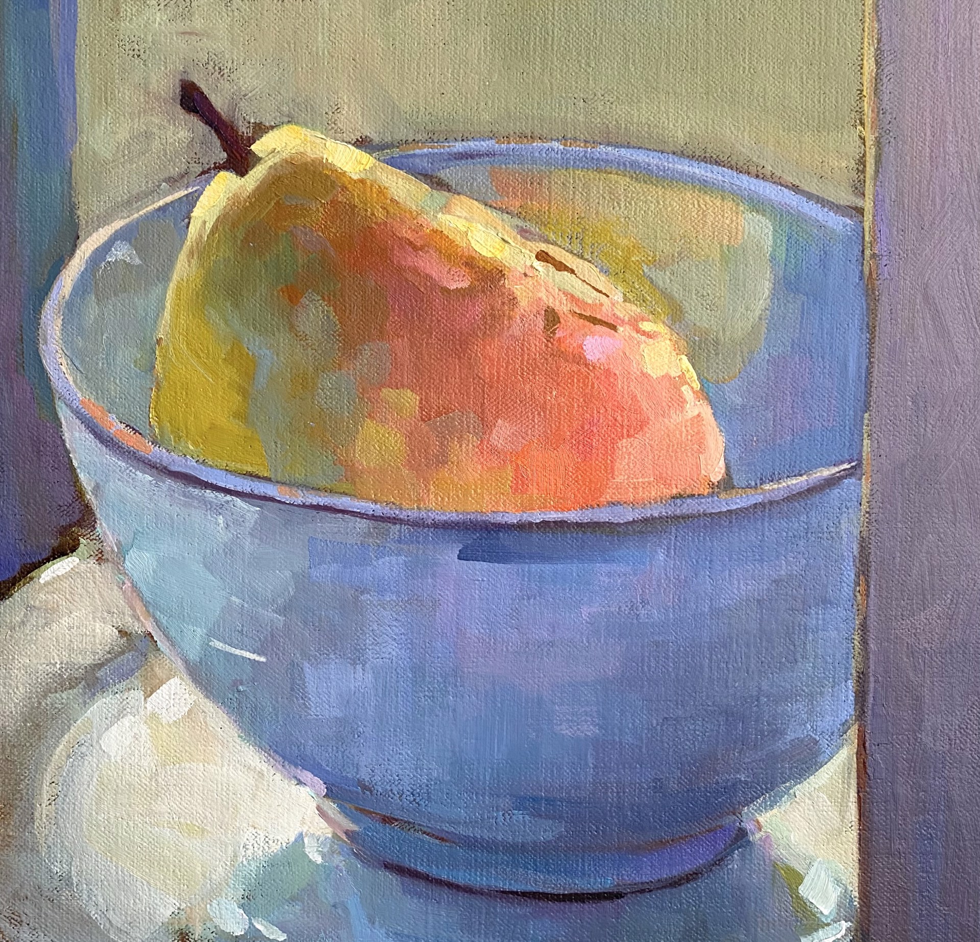 Sweet Pear, Blue Bowl by Tammy Papa