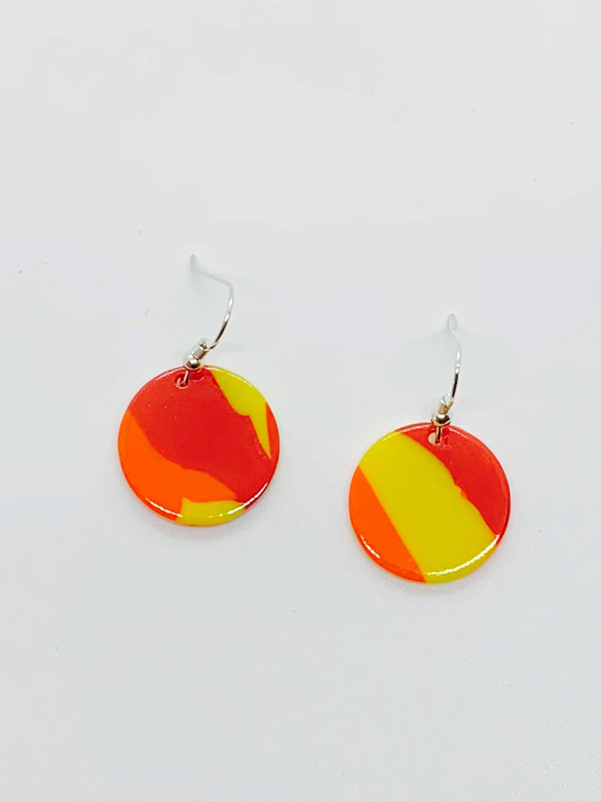 Molten Glass Earrings - Round - Red Yellow Orange - Gloss by Chris Cox