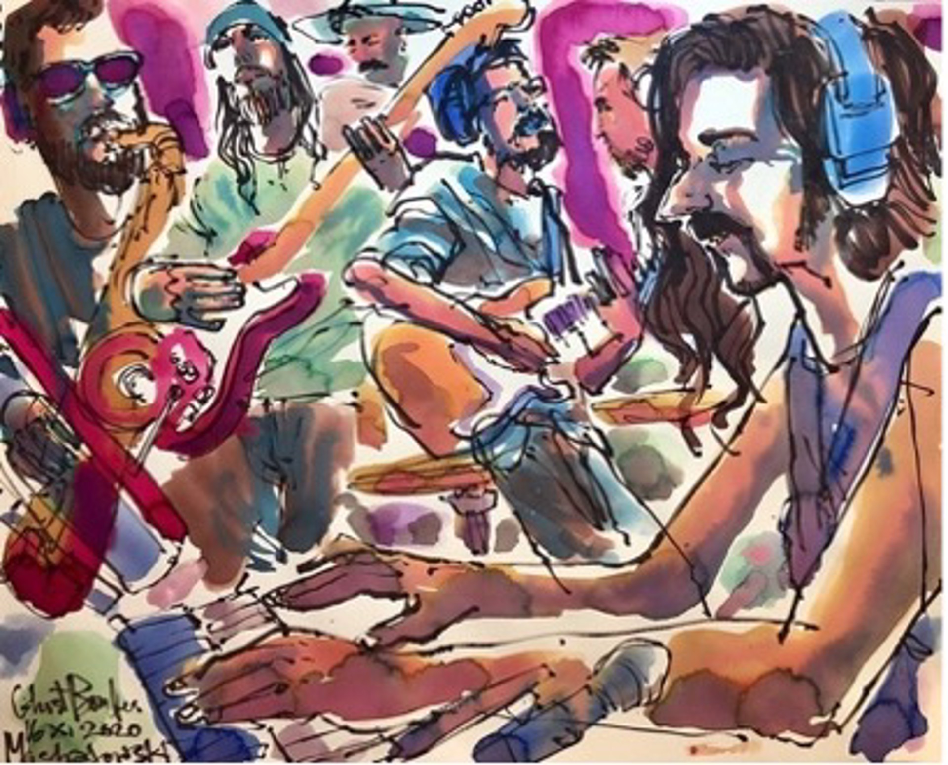 Live Drawing of Ghostbomber Performing Live Drawnline, 2021 by Ted Michalowski