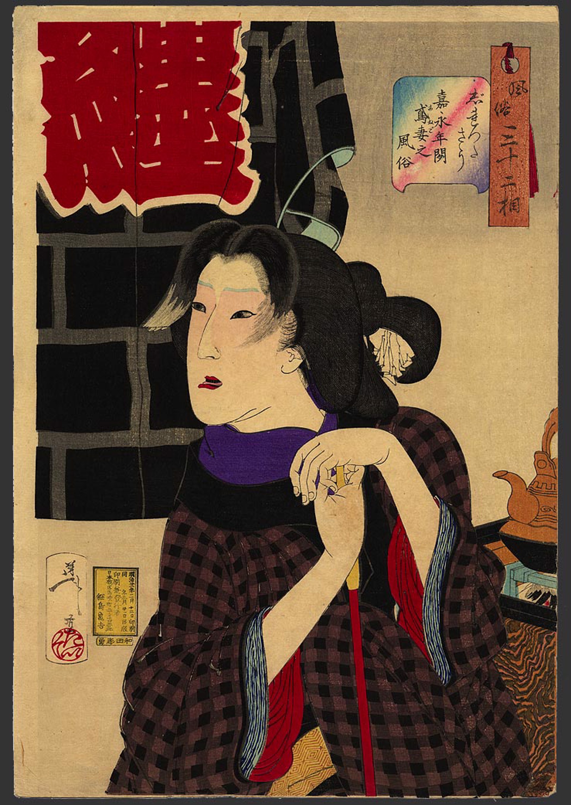 Looking as if someone is arriving: A firemans wife in the Kaei era 32 Aspects of Women by Yoshitoshi