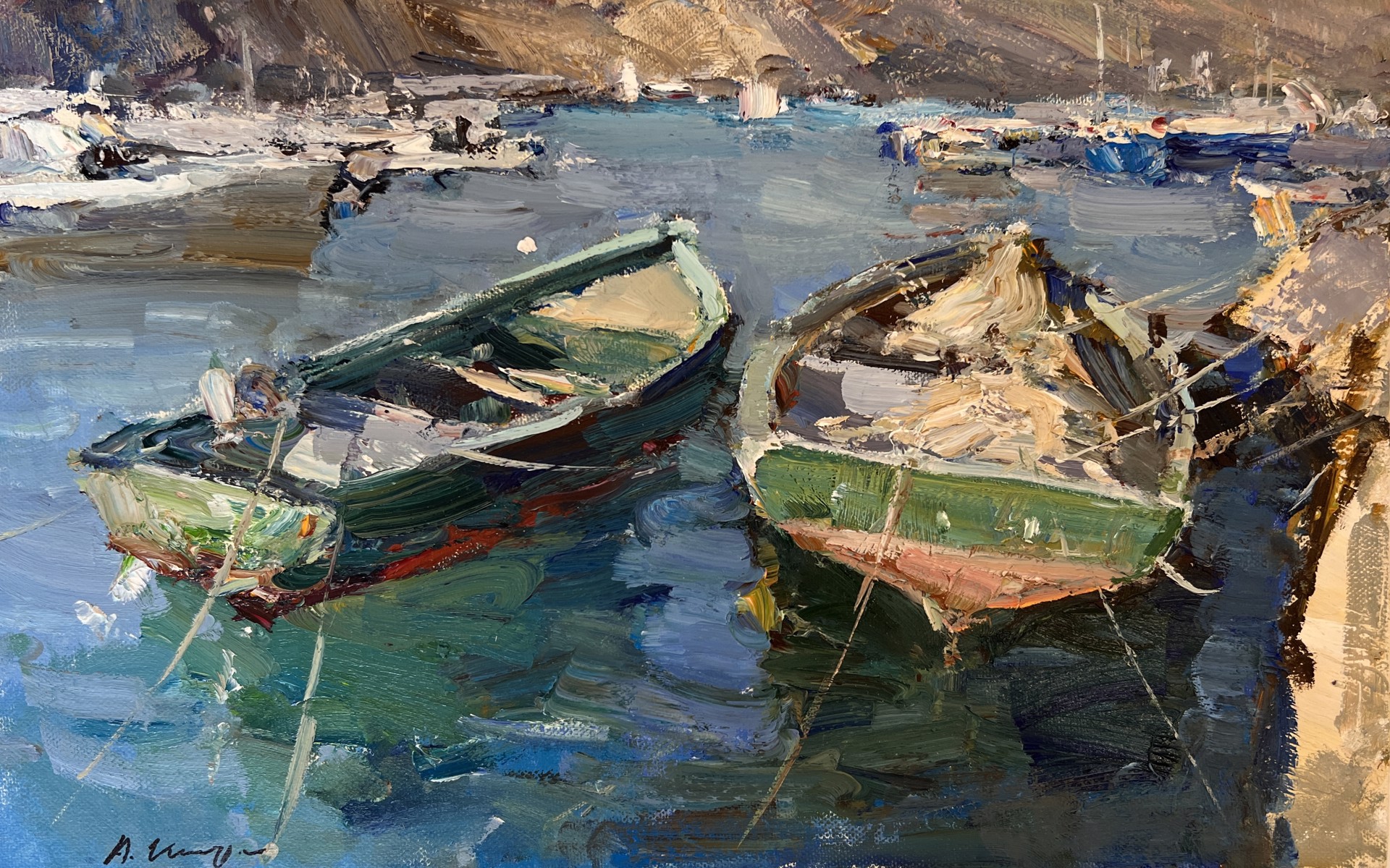 "Boats" original oil painting by Aurdrey Inozemtsev