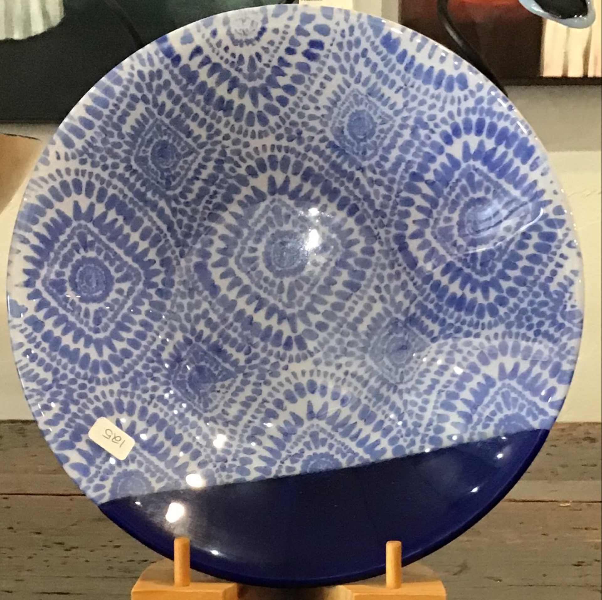 Blue and White Silk Screened Bowl by Marian Pyron
