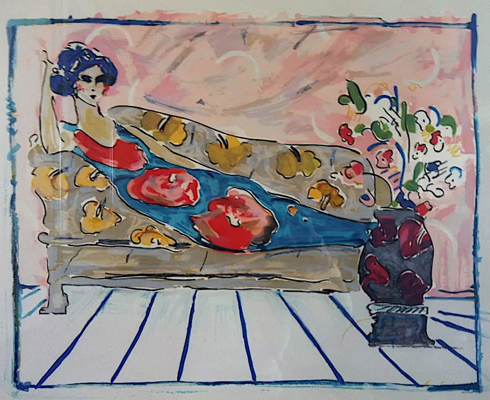 Lady on Couch - Blue by Peter Max