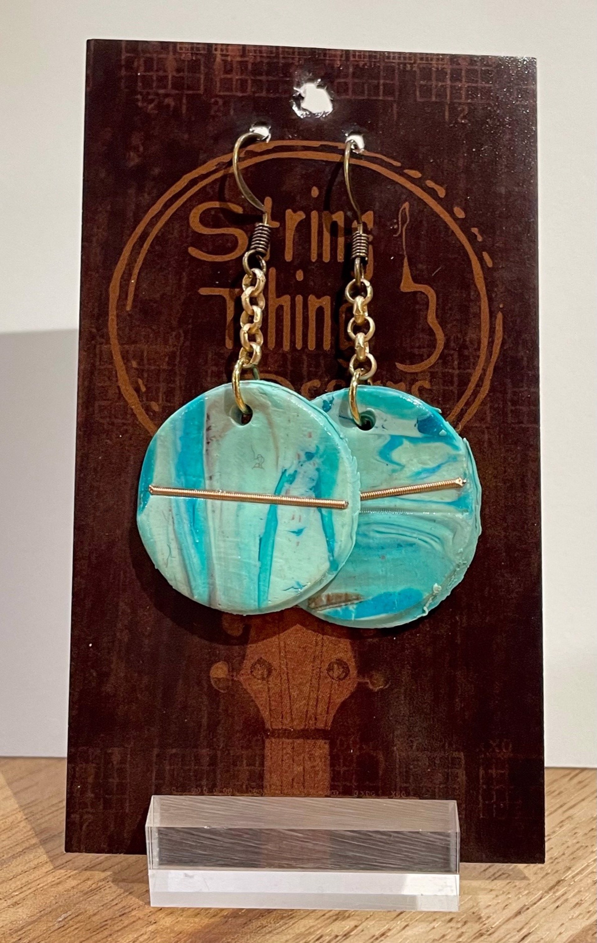 Turquoise Square Guitar String Earrings by String Thing Designs