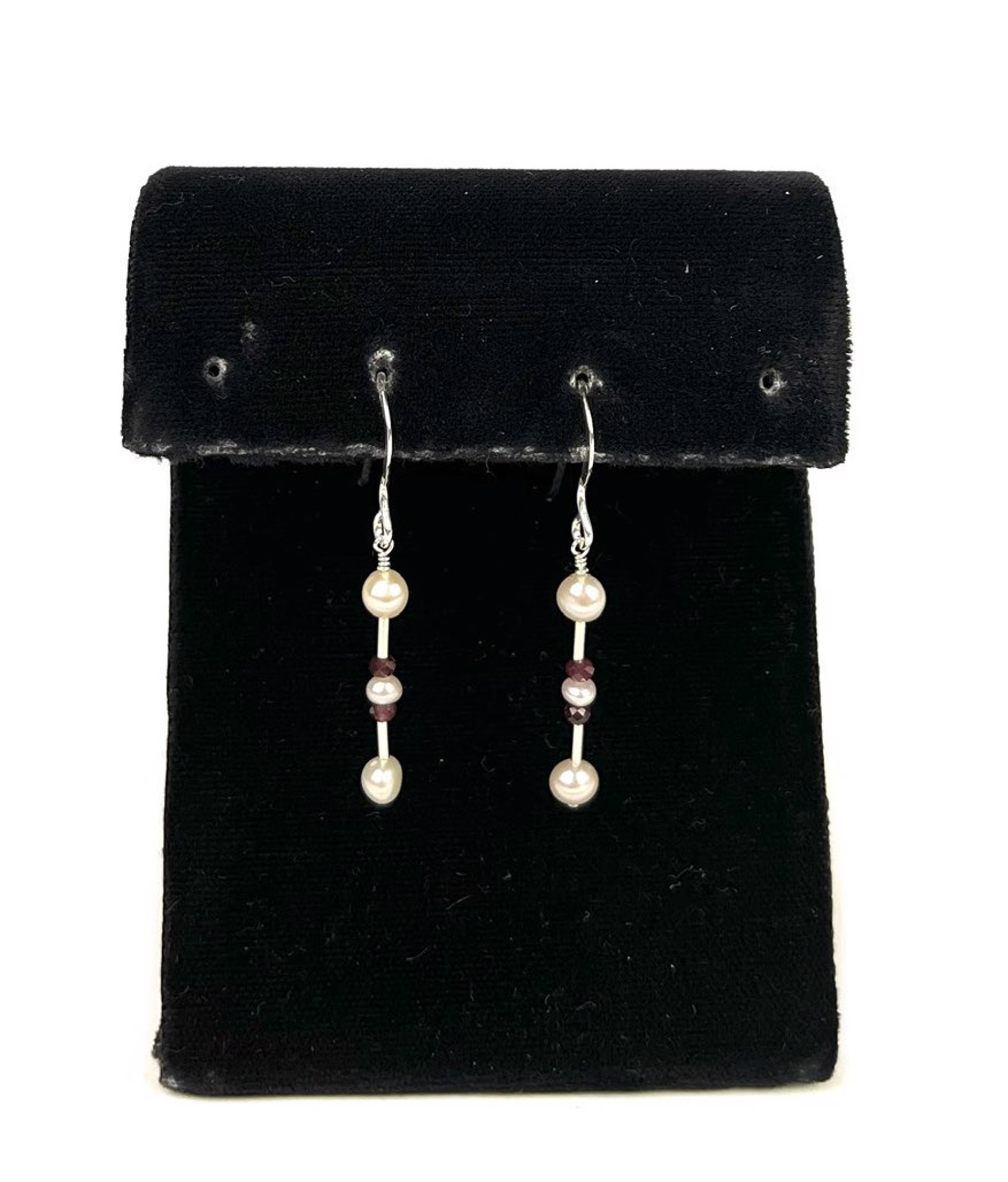 Freshwater Pearl and Garnet Bar Sterling Silver Earrings by Lisa Kelley