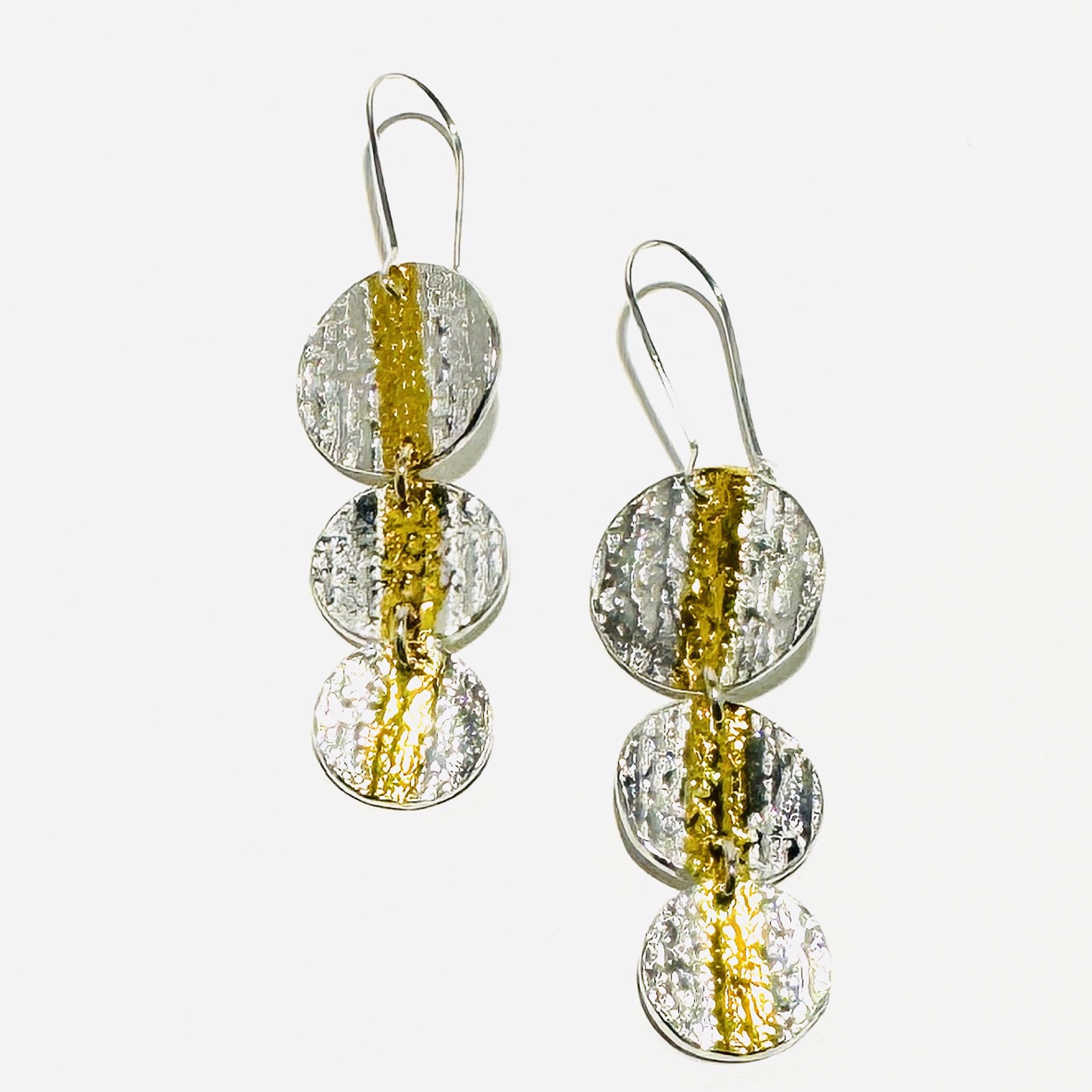 Keum-boo Fine Silver and Gold Circle Trio Earrings KH23-21 by Karen Hakim