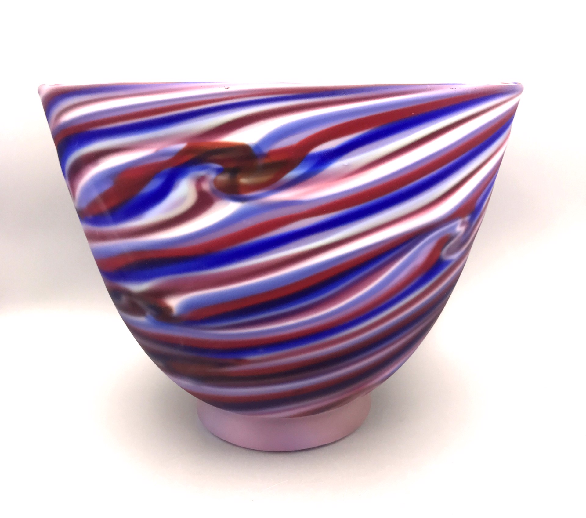 Smoke Red, White, Blue Footed Bowl by Rene Culler