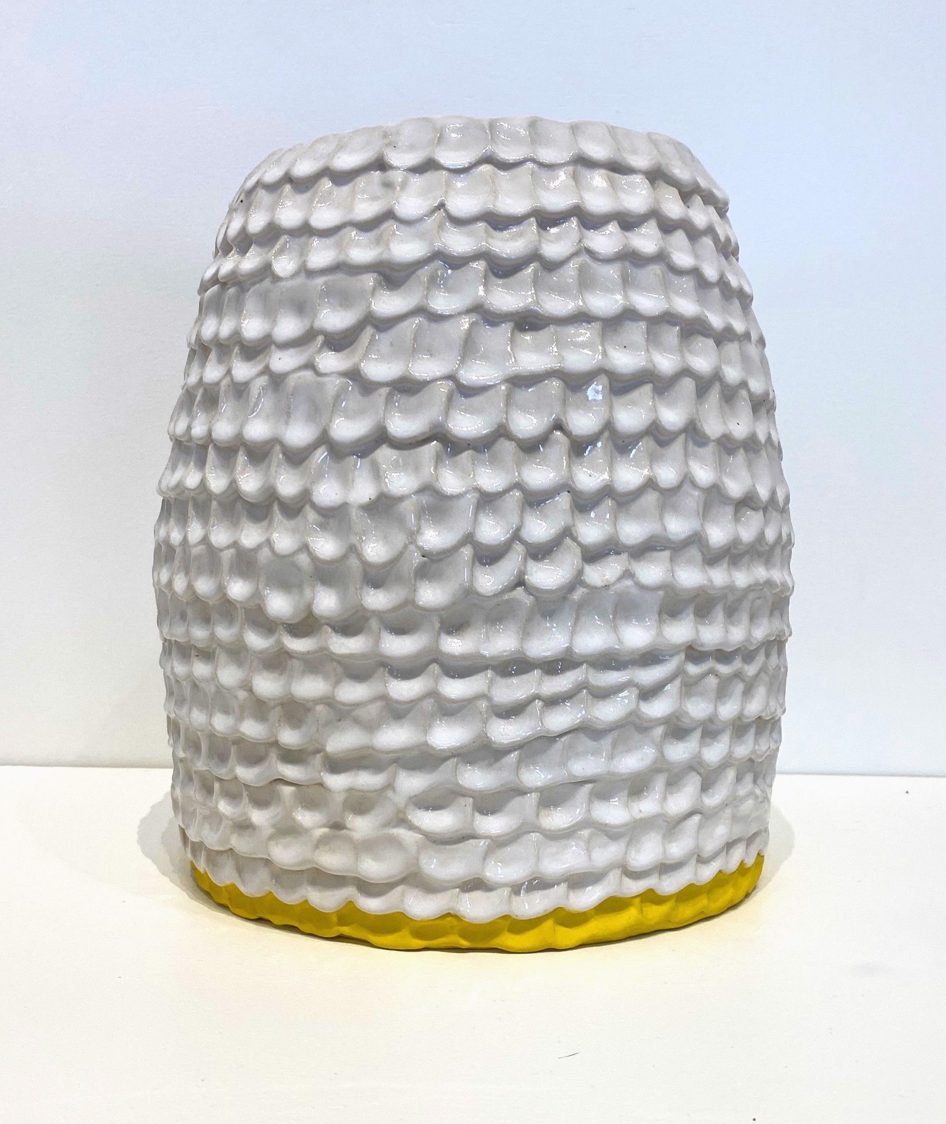 Large White Hive with Yellow Base by Bean Finneran