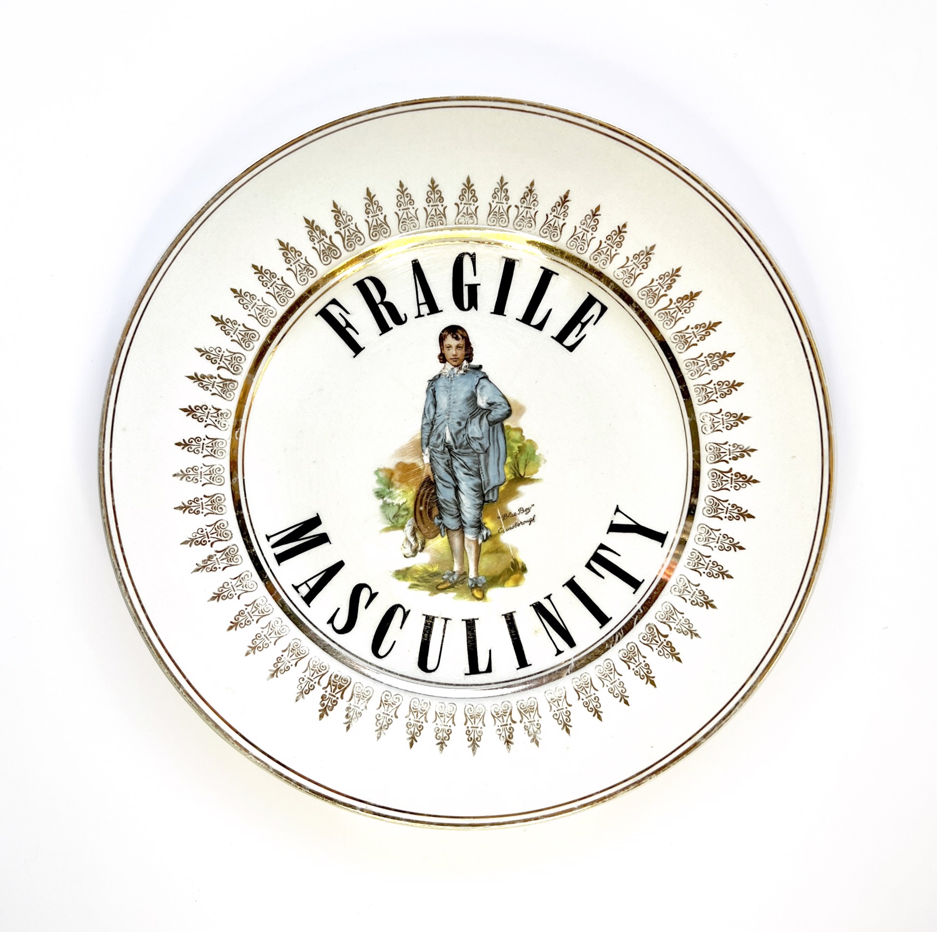 Fragile masculinity (dinner plate) by Marie-Claude Marquis