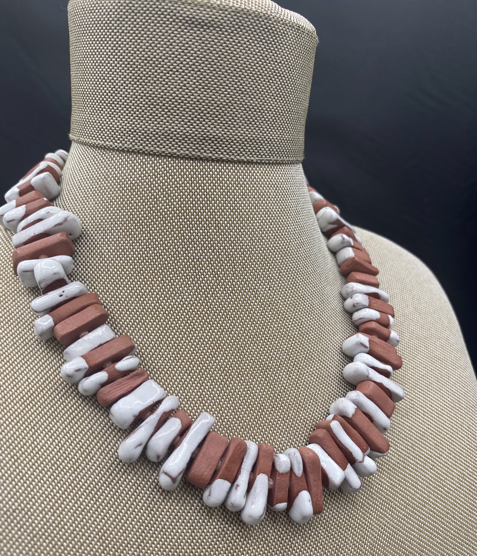 15" White & Terracotta bead necklace by Stella Sullivan