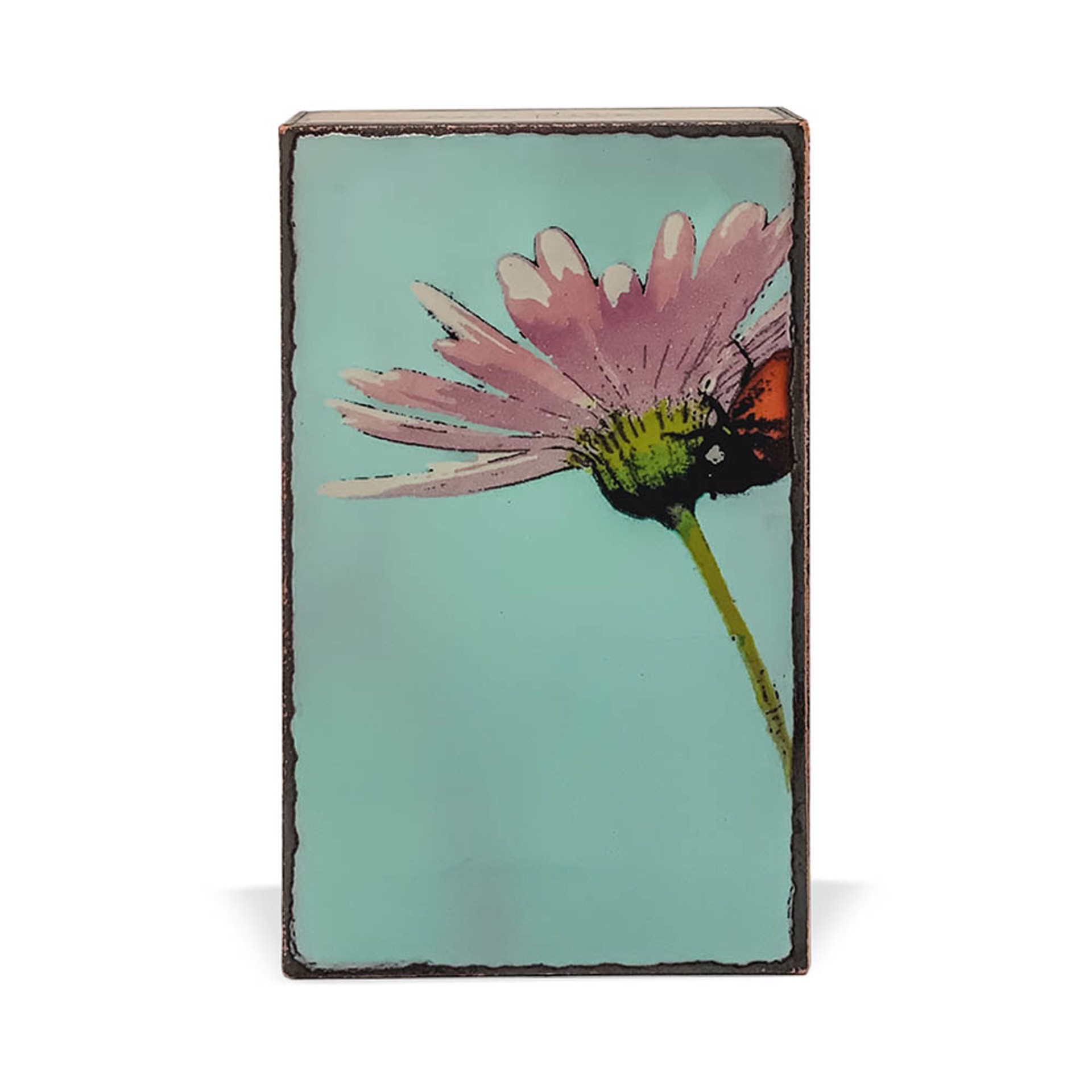 Glass Fired To Copper Featuring A Single Pink Flow Against Turquoise Background With Quote Around Edge