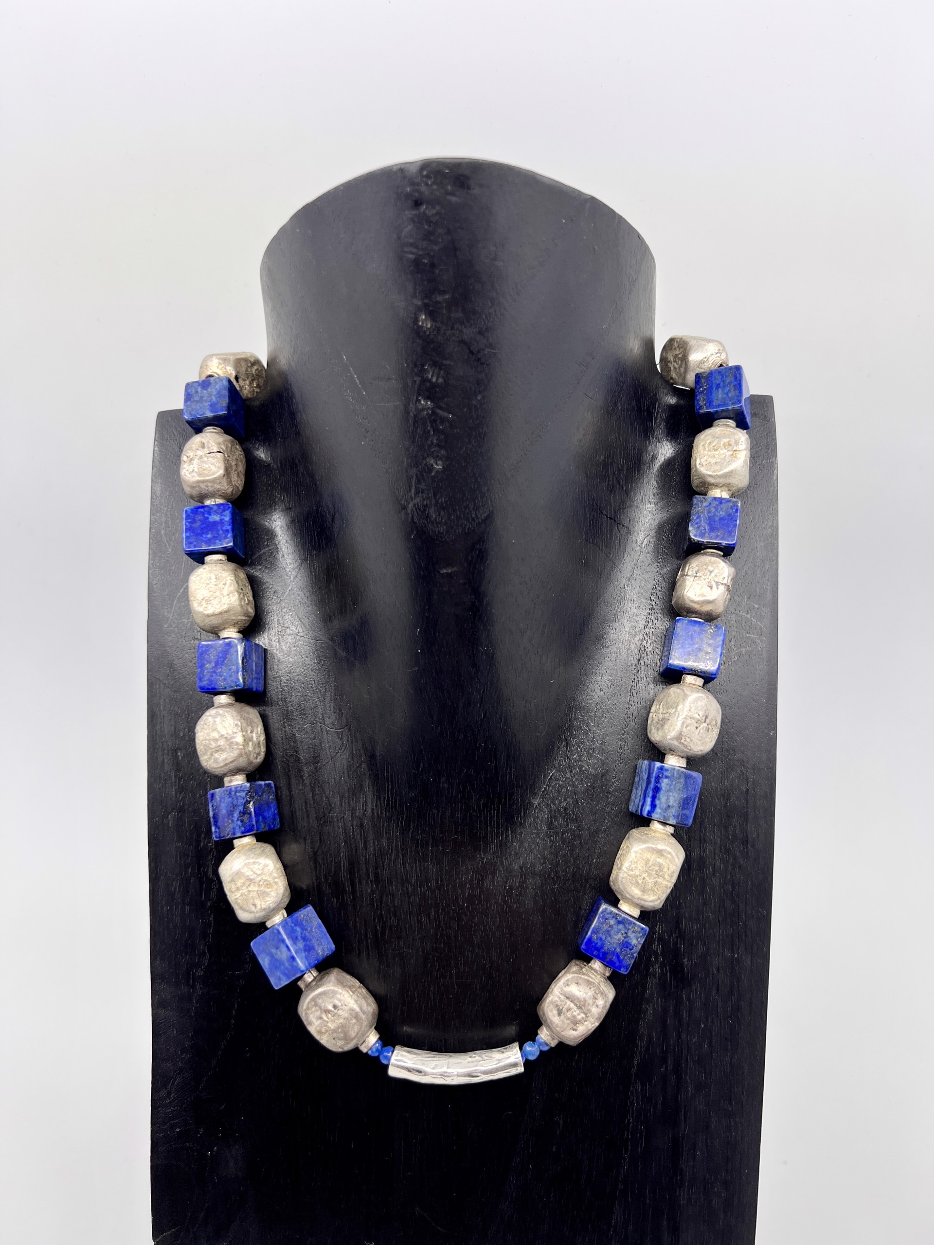 9131 Lapis & Ethiopian Silver Necklace by Gina Caruso