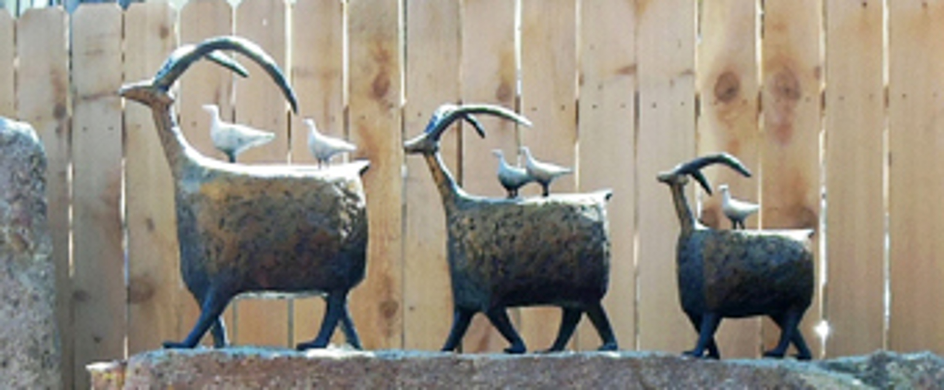 ON A MISSION - Bronze Sculptures LARGE $7850 (24"x20"x13") - MEDIUM $6400 (20"x17"x9") - SMALL $4200 (16"x13"x7") Rock pedestals LARGE $1650 (60"x12") SMALL $775 (42"x21") May be purchased separately or together. by Jill Shwaiko