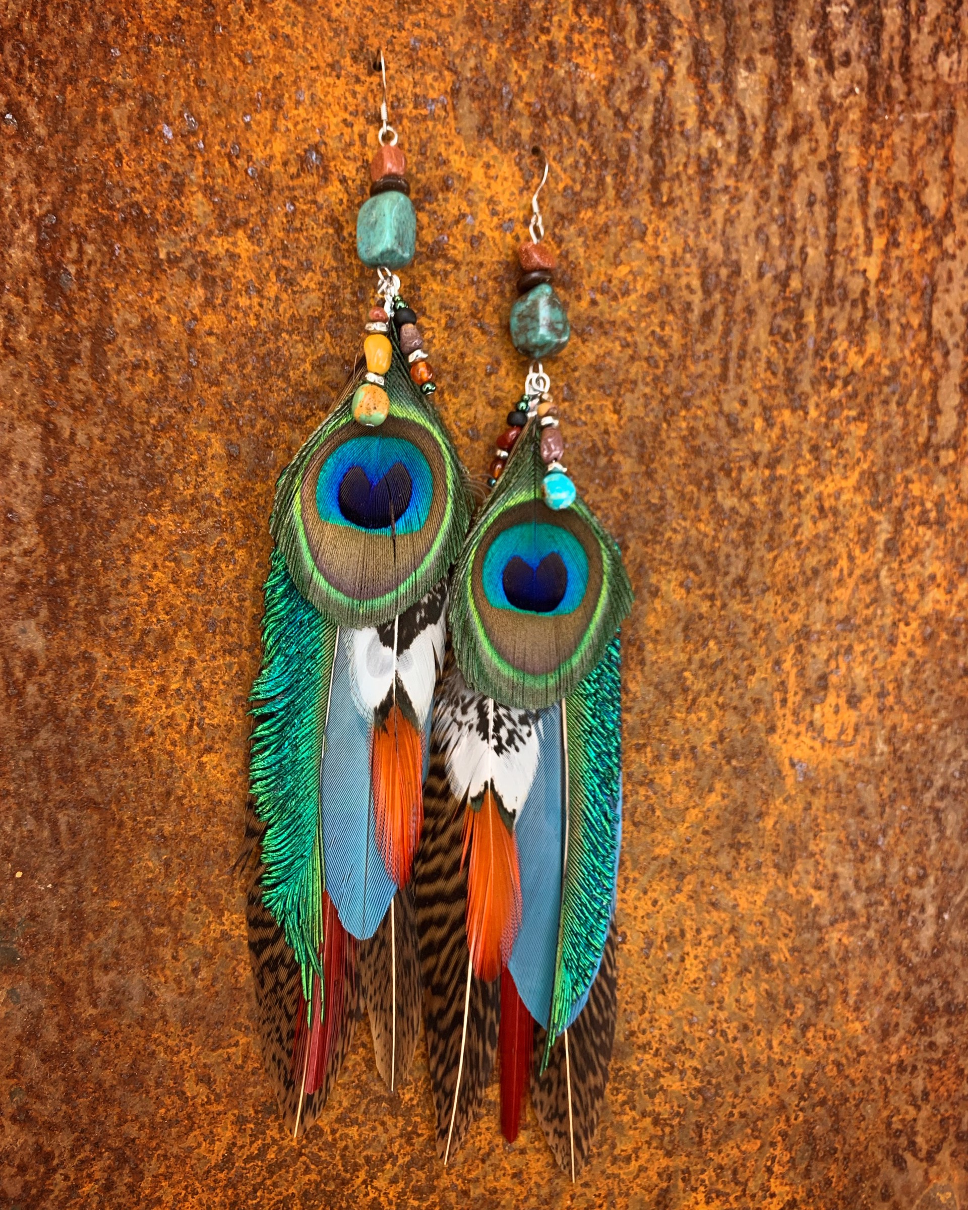 K554 Parrot and Peacock Earrings by Kelly Ormsby