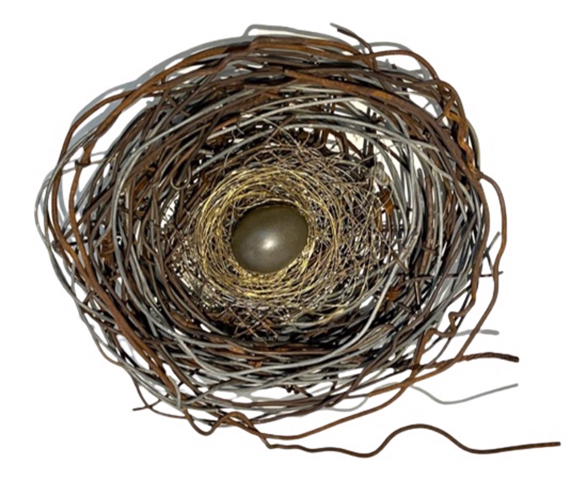 Hand Woven Wire Nest with 1 Single Grey Egg-gold wire inside #1272 by Phil Lichtenhan