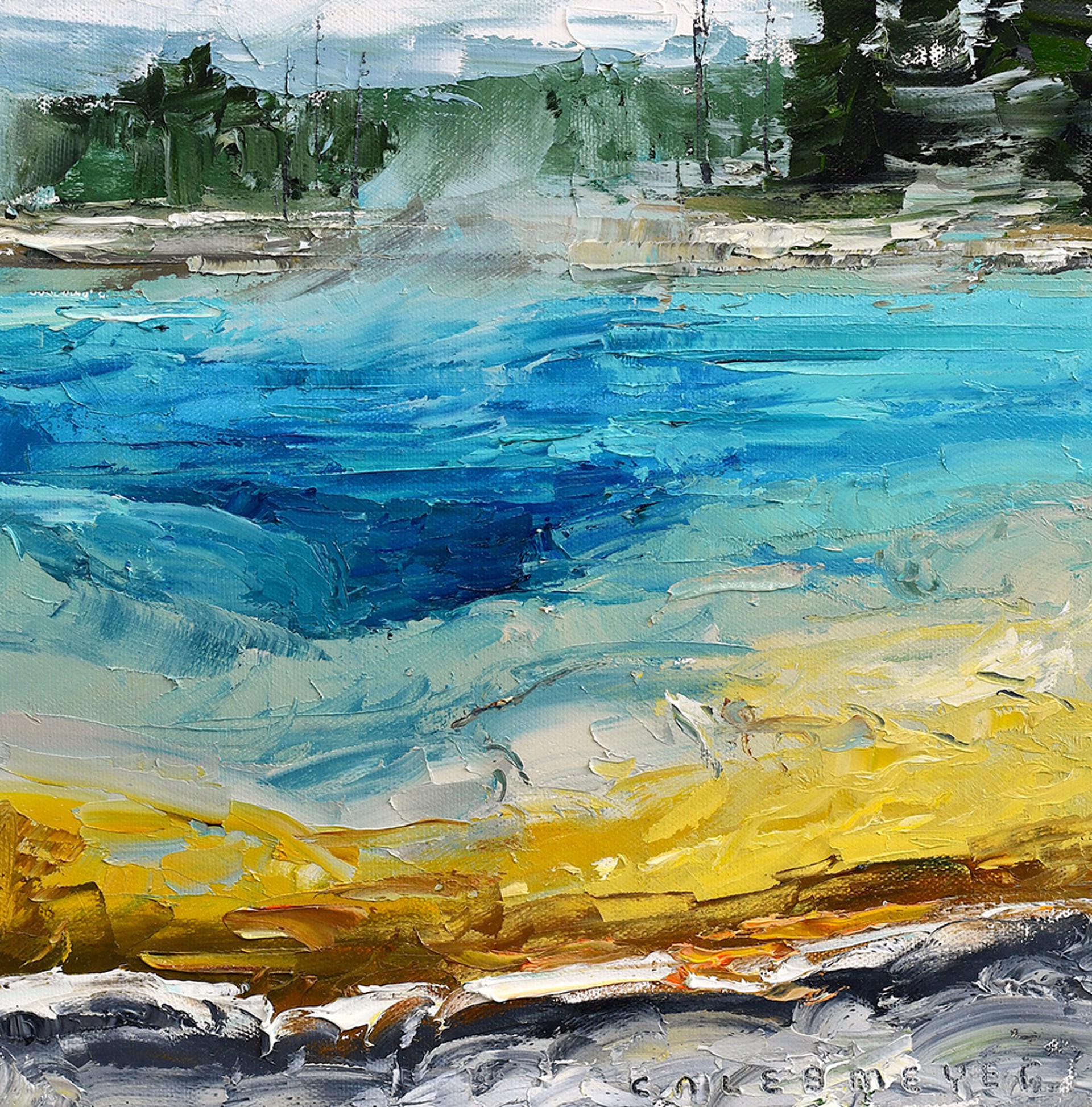 Geyser In Yellowstone Blue Green Yellow Landscape Painting