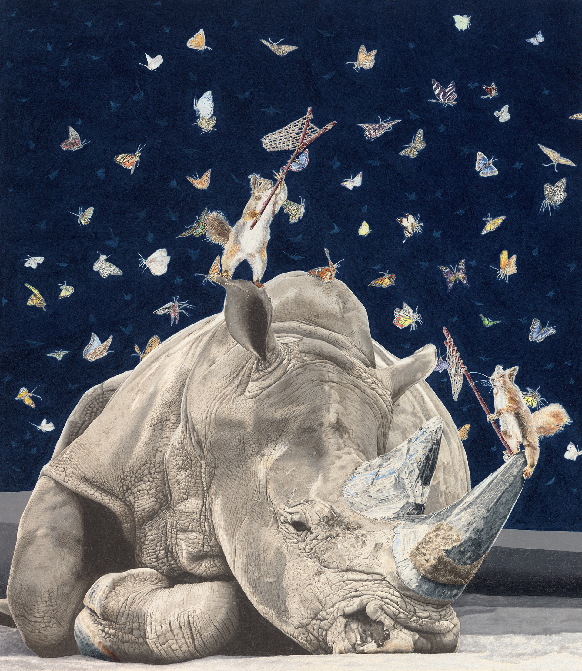 Lepidopterphobic Rhino Original by Paul Van Heest