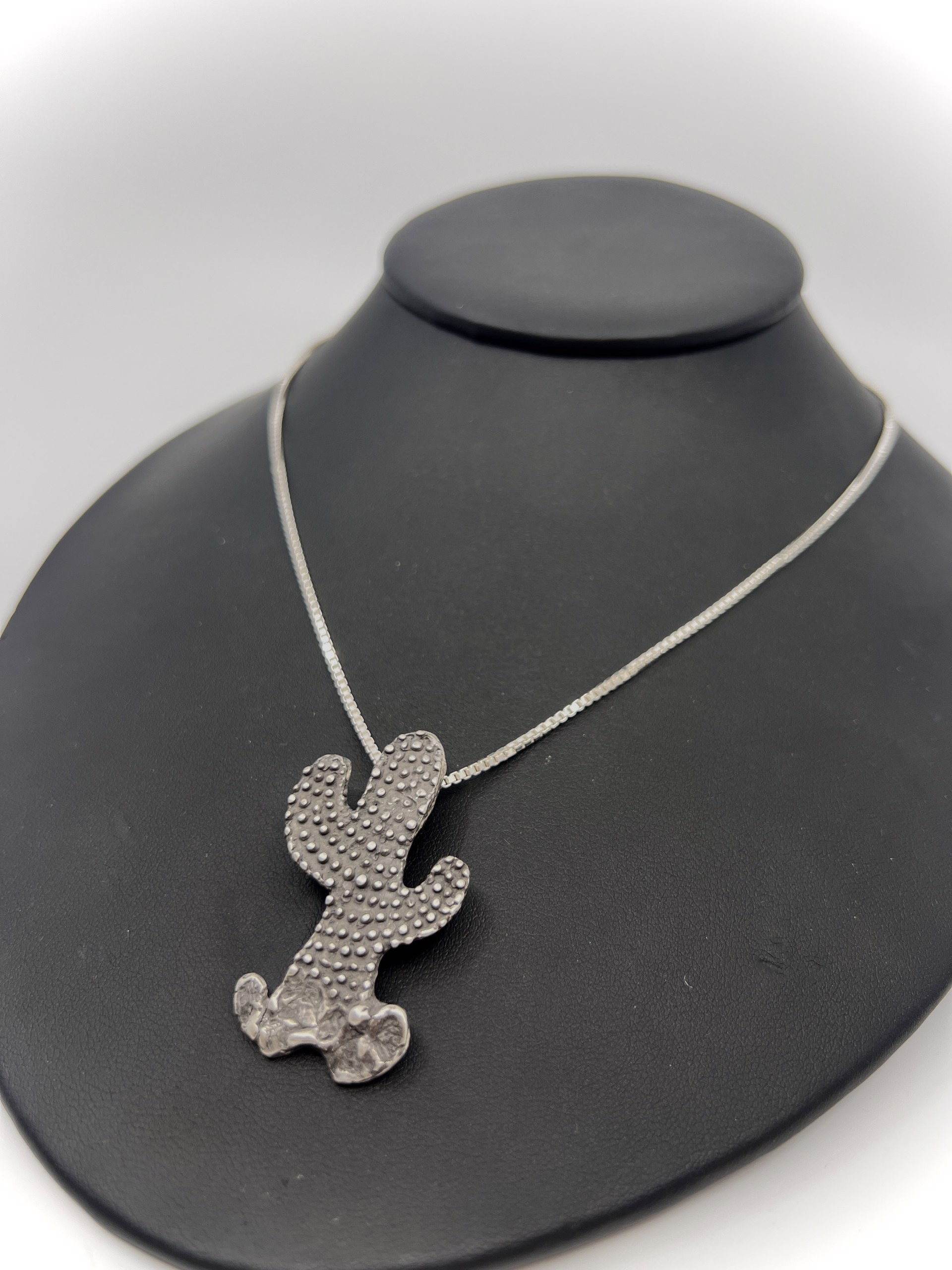 9598 Granulated Cactus Pendant on Sterling Silver Box Chain by Beth Benowich