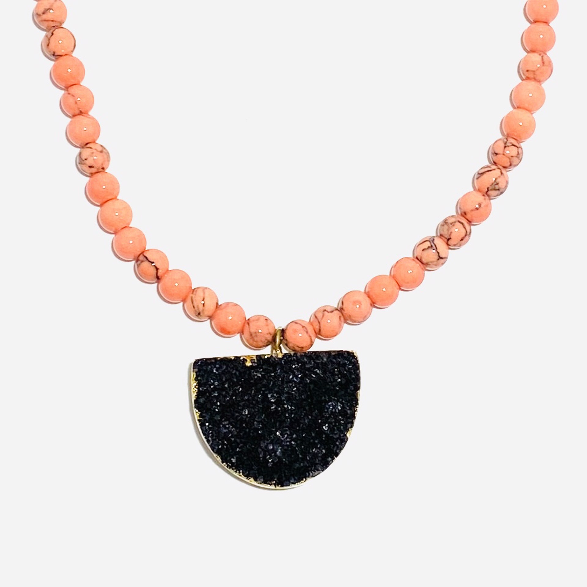 Salmon Magnesite Black Druzy Focal Necklace by Nance Trueworthy