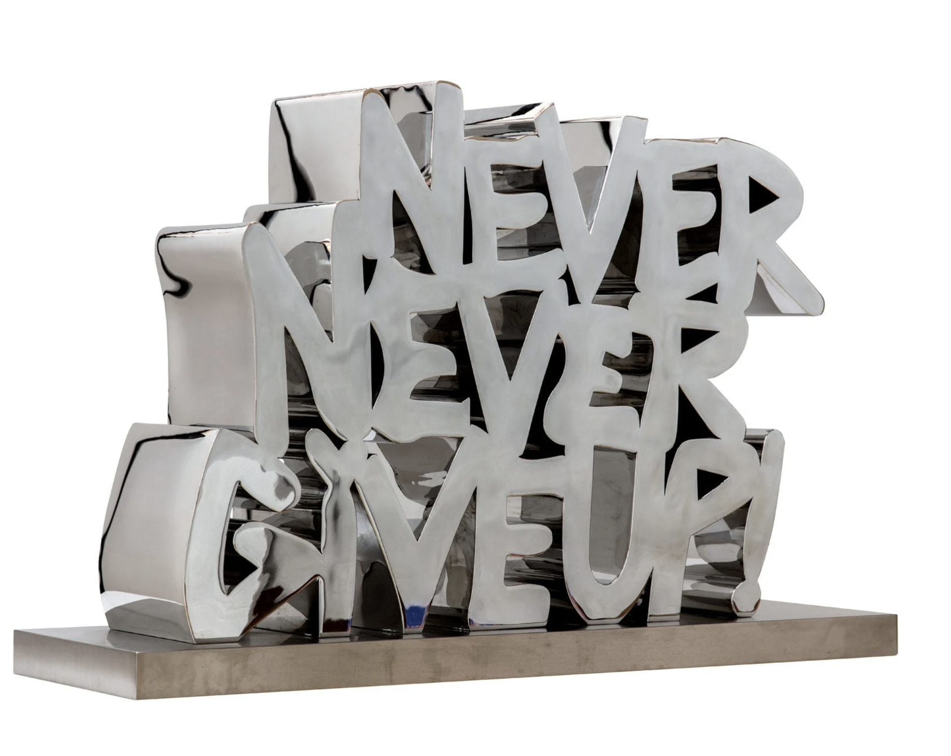 Never, Never Give Up! - Chrome Silver by Mr Brainwash
