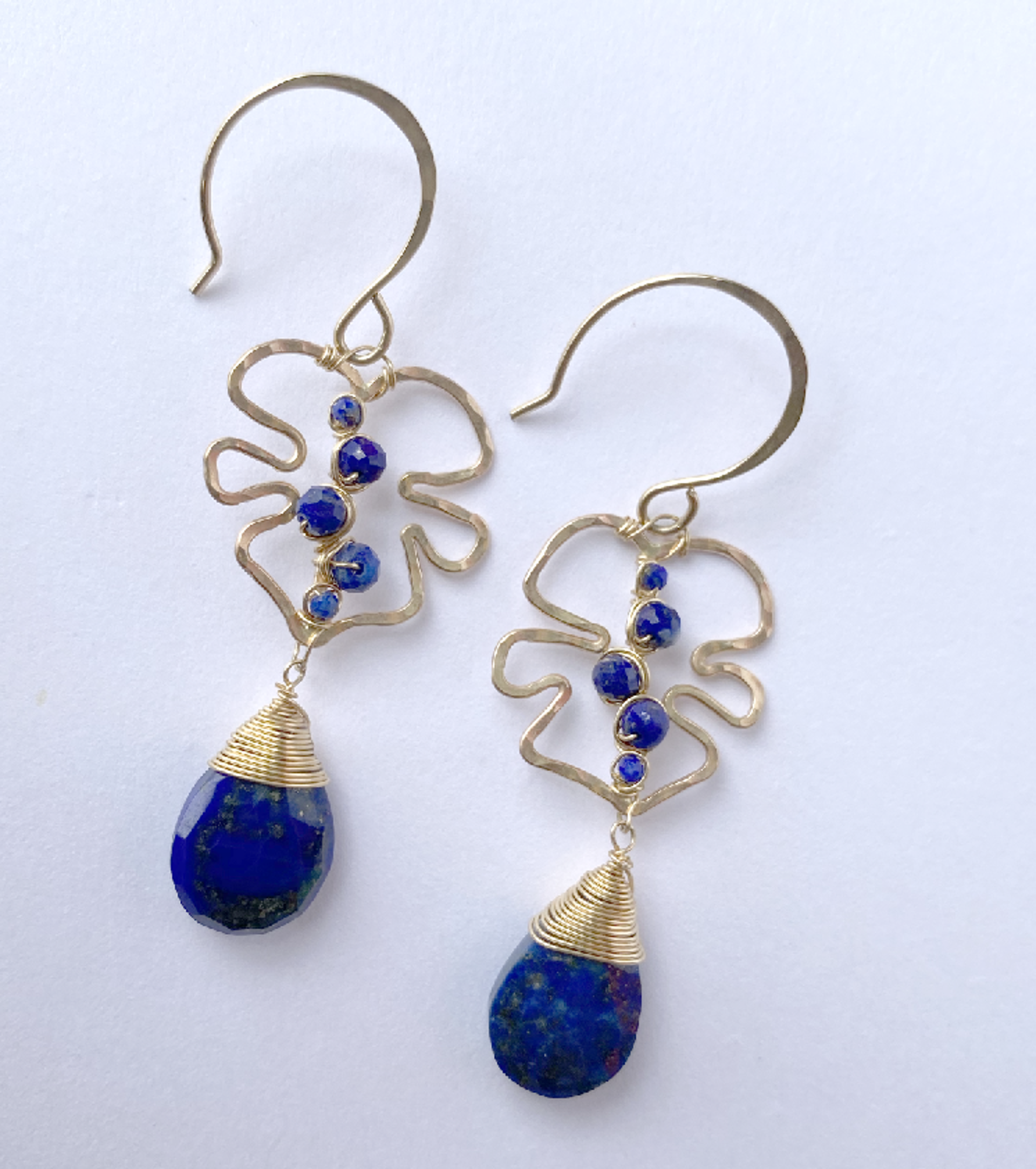 Mini Lapis Lazuli Monstera Earrings 14K Gold Filled #114 by MikaHawaii