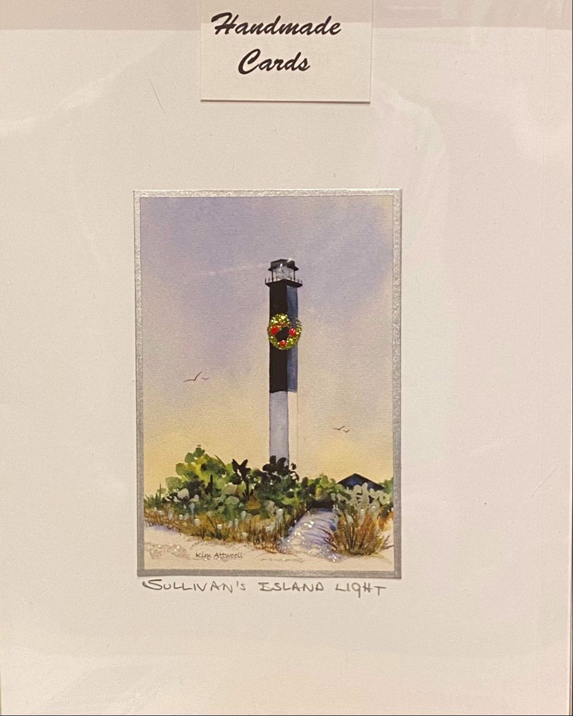 Greeting Card PACK of Six, SI Lighthouse with Holiday Wreath by Kim Attwooll