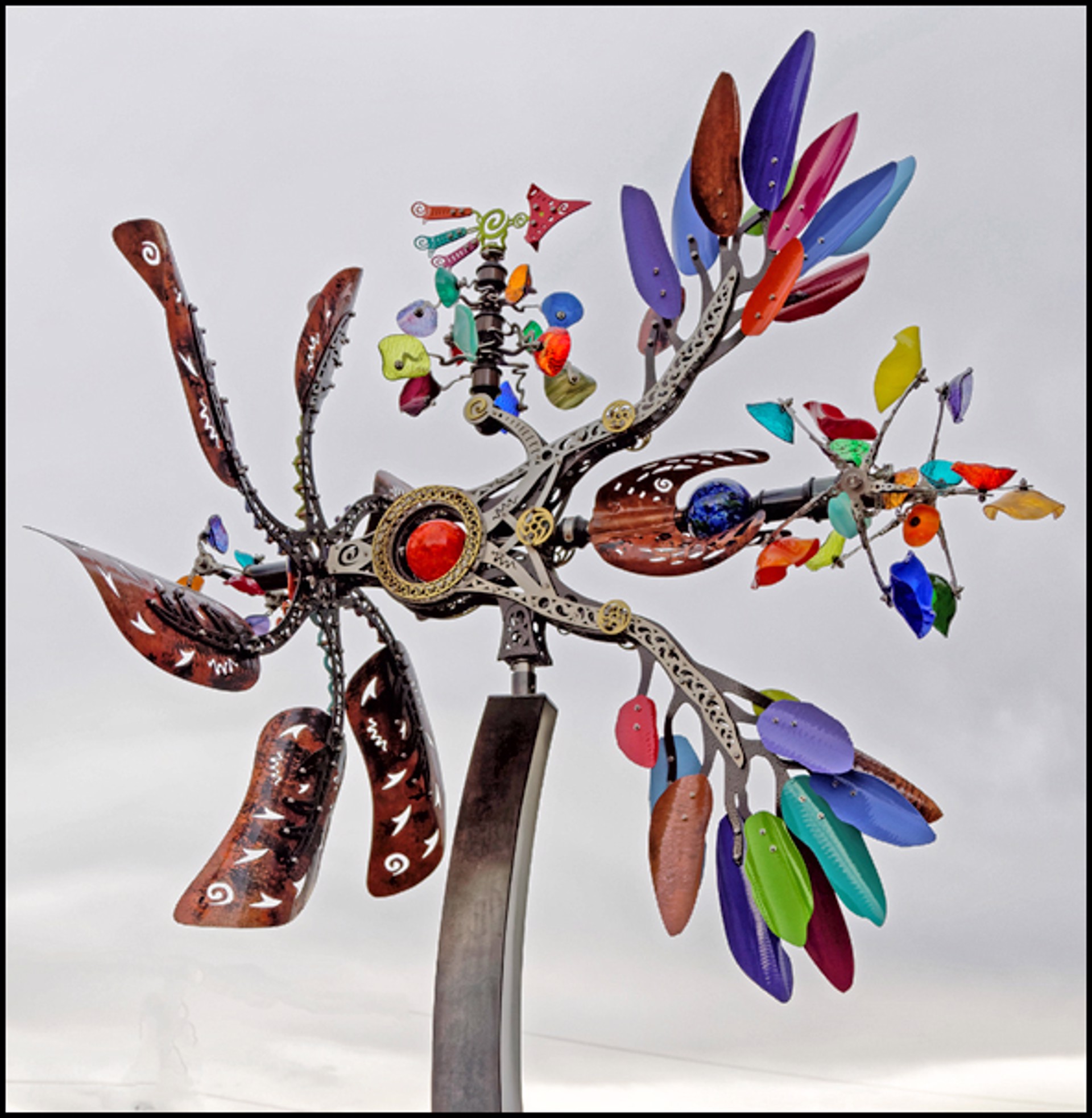 Display Phoenix with Leaves with Stainless Steel Pole by Andrew