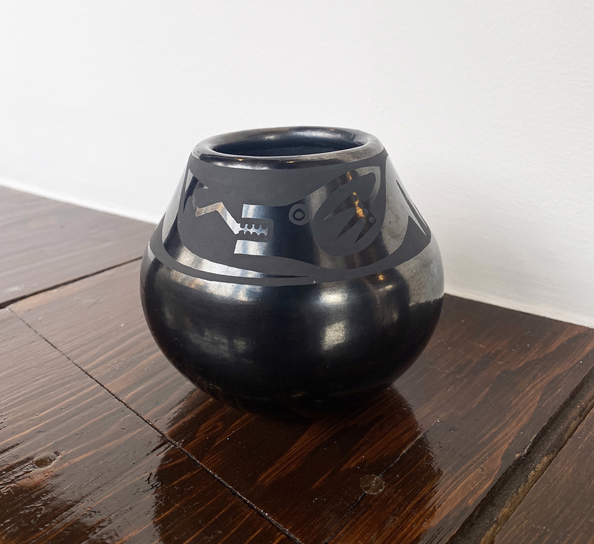San Ildefonso Black on Black Avanyu Jar by Maria Martinez / Popovi