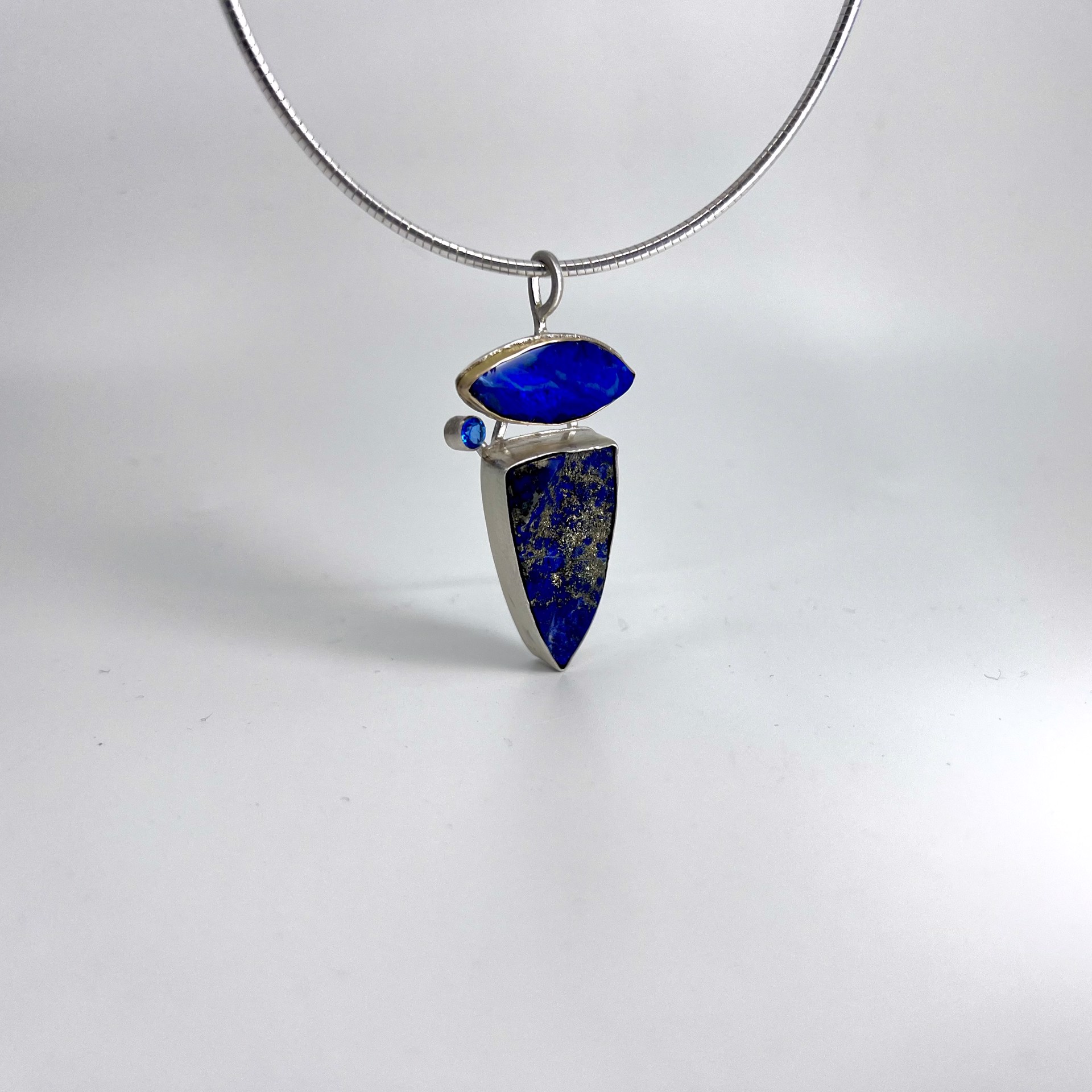 9076 Opal Doublet Set in 22k Gold W/ Lapis and Topaz Set in Sterling Silver by Suzanne Brown