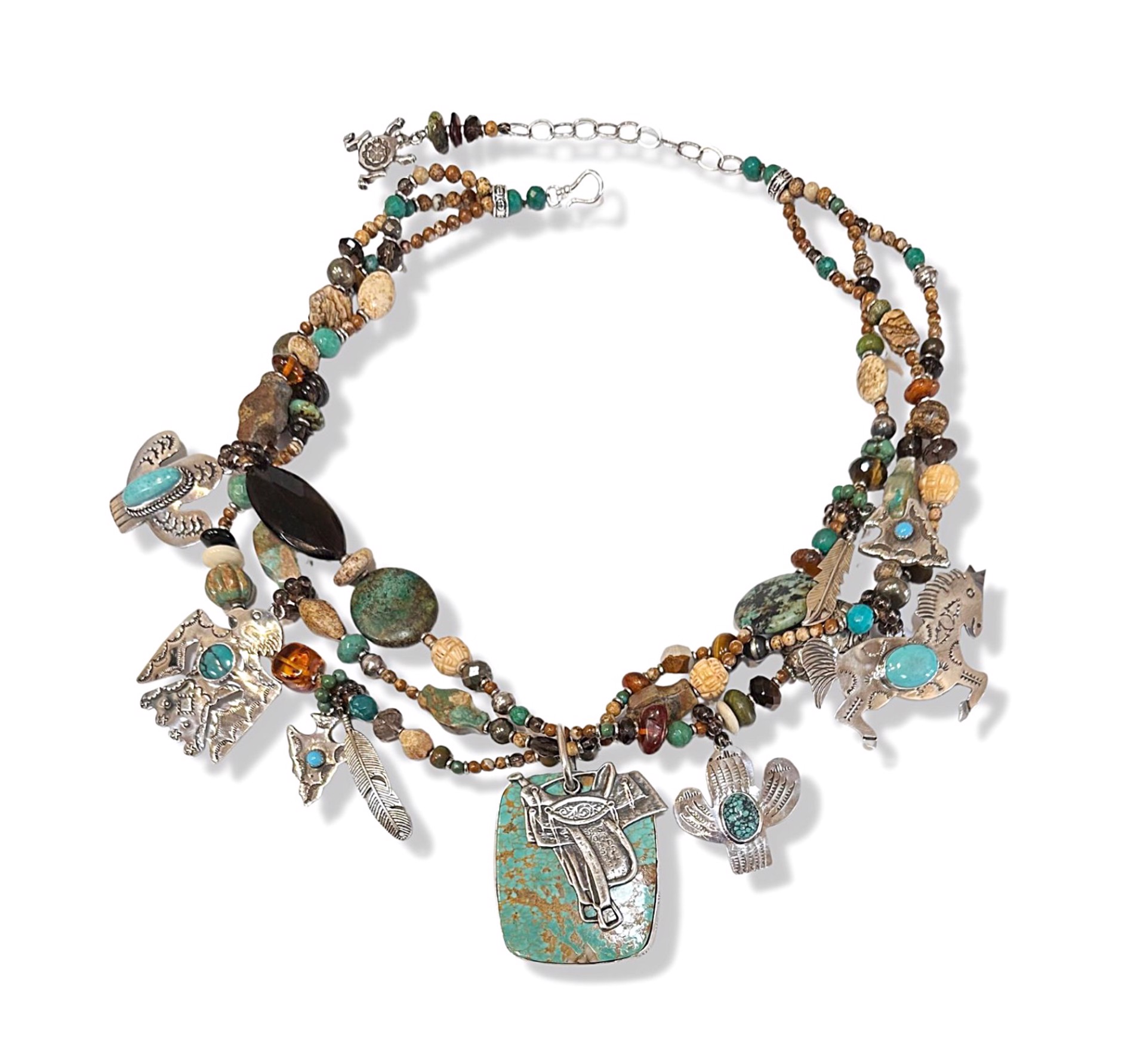 KY 1401 Picture Jasper, Smoky Topaz, and Turquoise Necklace by Kim Yubeta