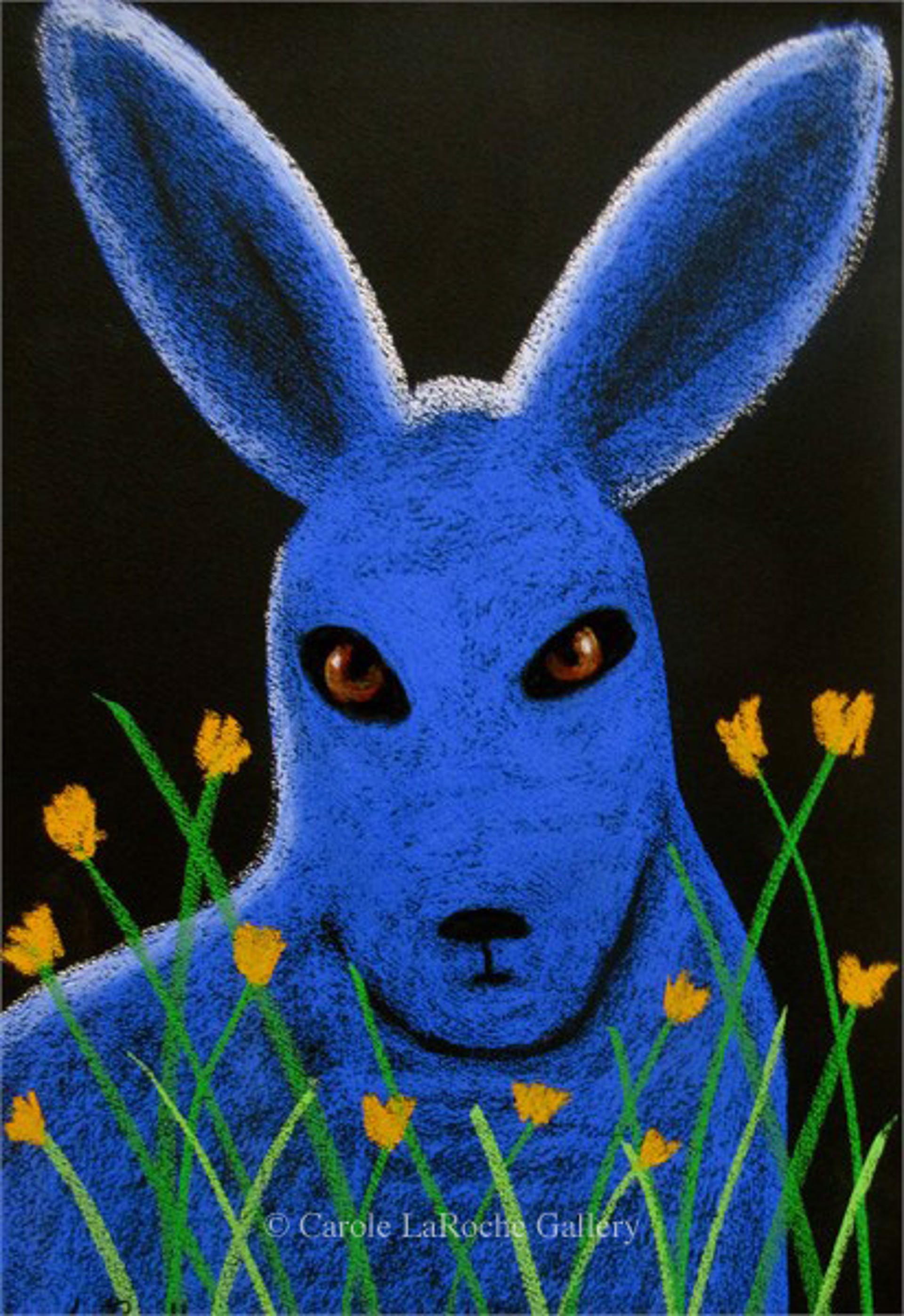 BLUE BUNNY IN YELLOW FLOWERS by Carole LaRoche