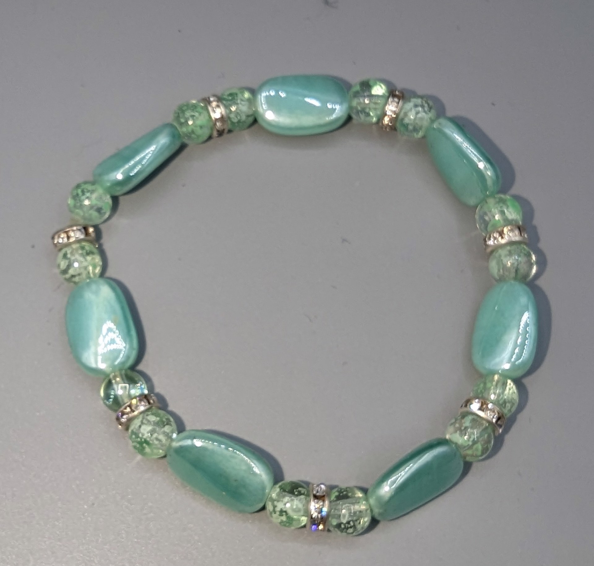 Crystal & Green bead bracelet by Betty Binder