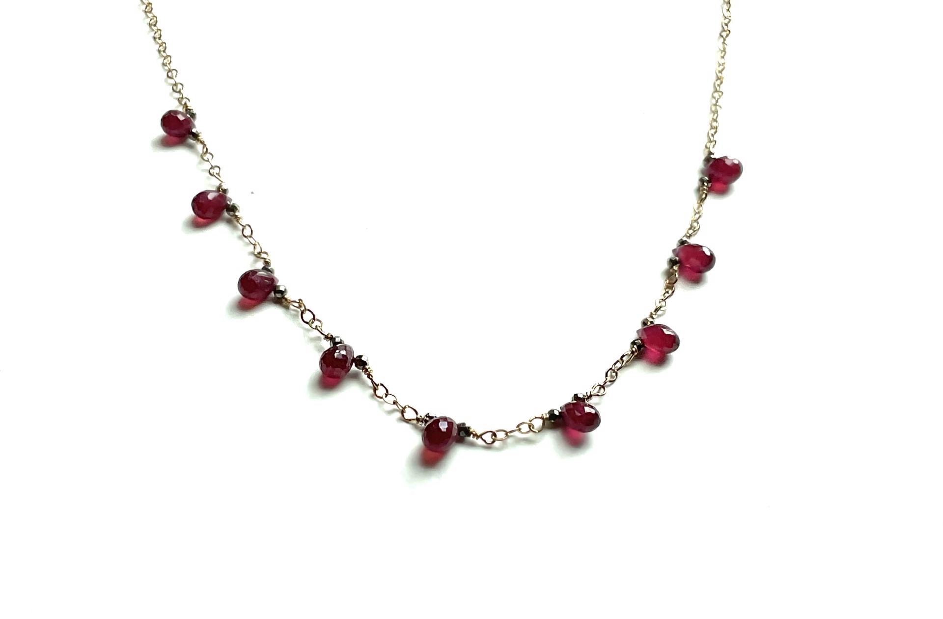 MLJA8513N Ruby Bios with Pyrite Necklace by Melinda Lawton Jewelry