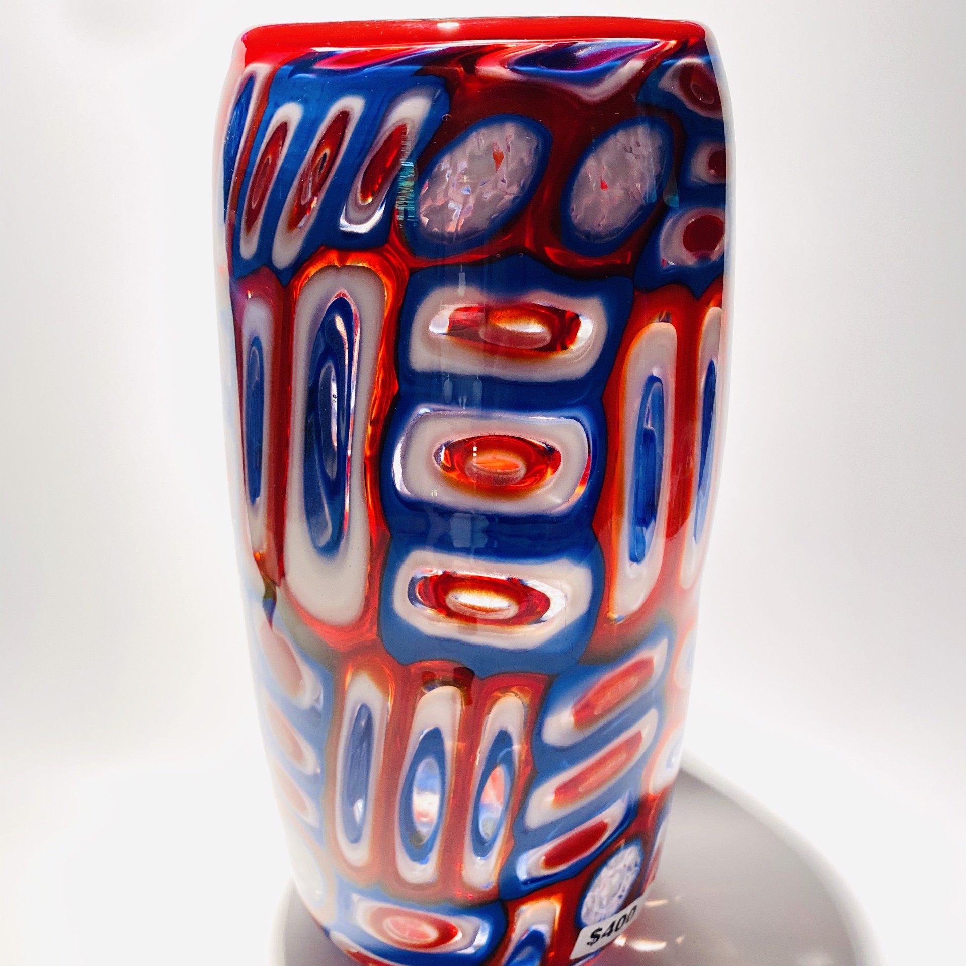 Vase-Red-White-Blue Millefiori, JG2 by John Glass