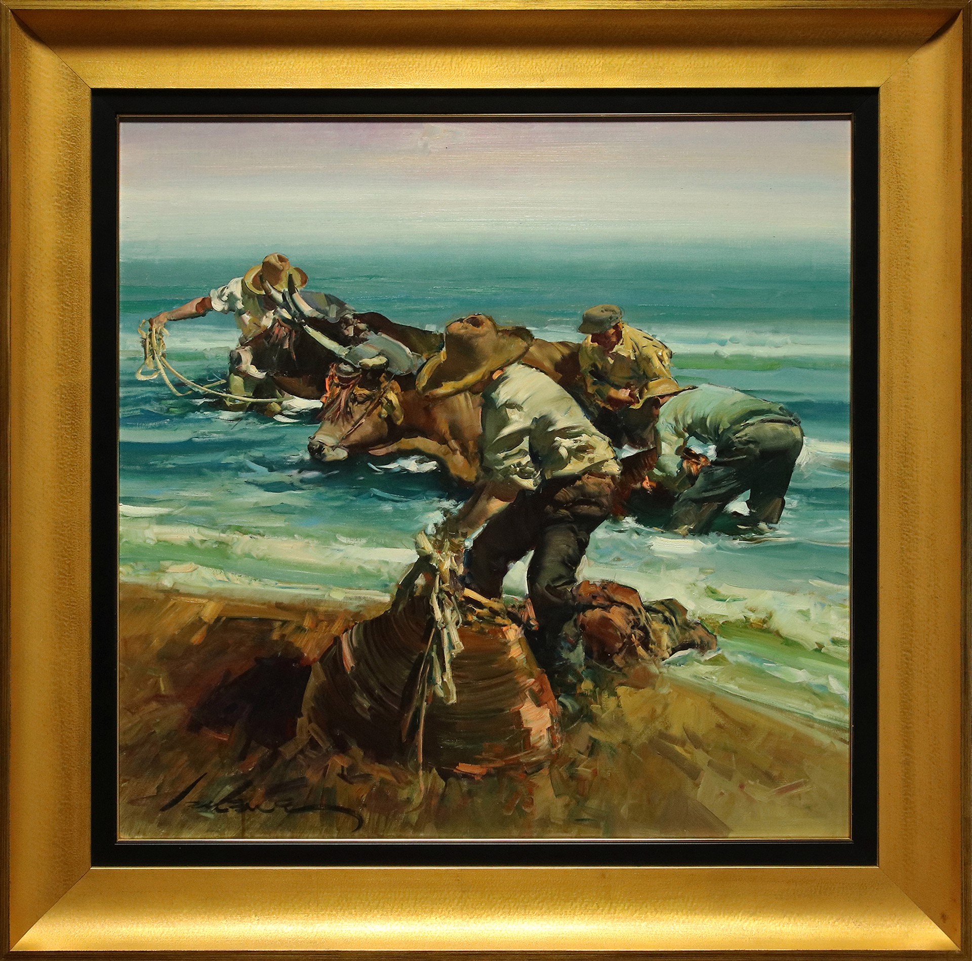 Oxen On The Beach III by Eustaquio Segrelles