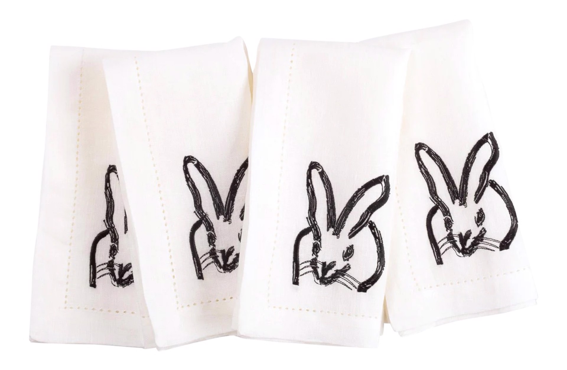 Painted Bunny Embroidered Linen Dinner Napkins (Set of 2) by Hunt Slonem (Hop Up Shop)