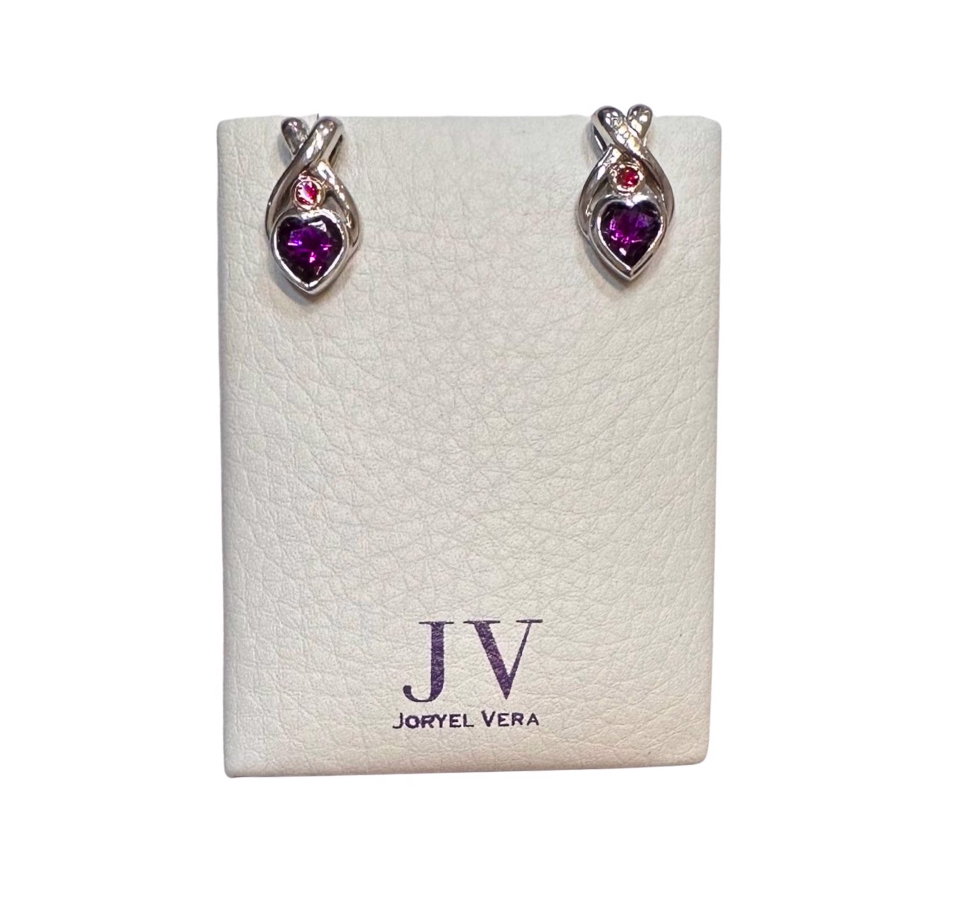 Earrings - Amethyst Hearts with Pink Topaz by Joryel Vera