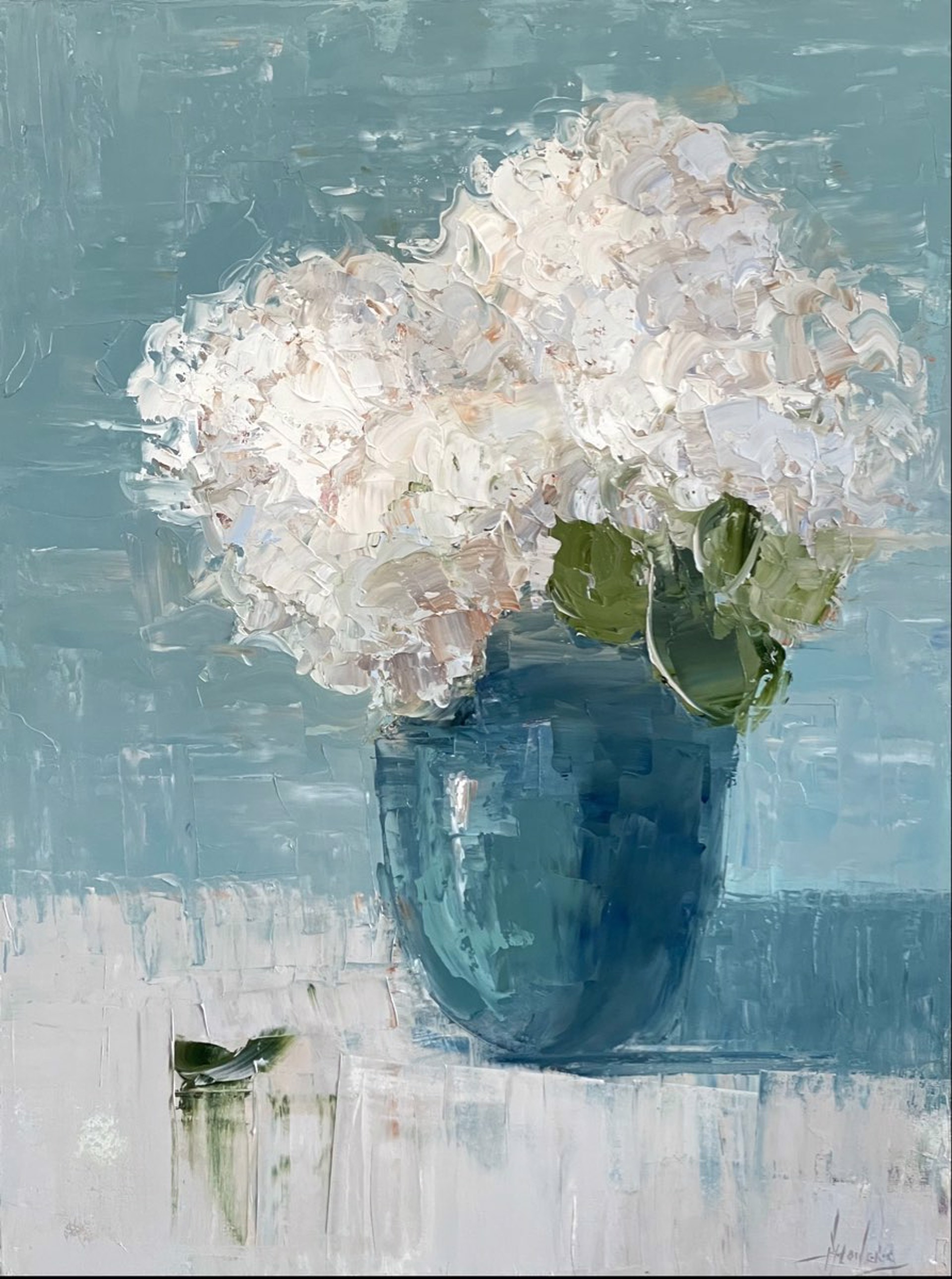 Hydrangea Bouquet In Blue Vase by Barbara Flowers