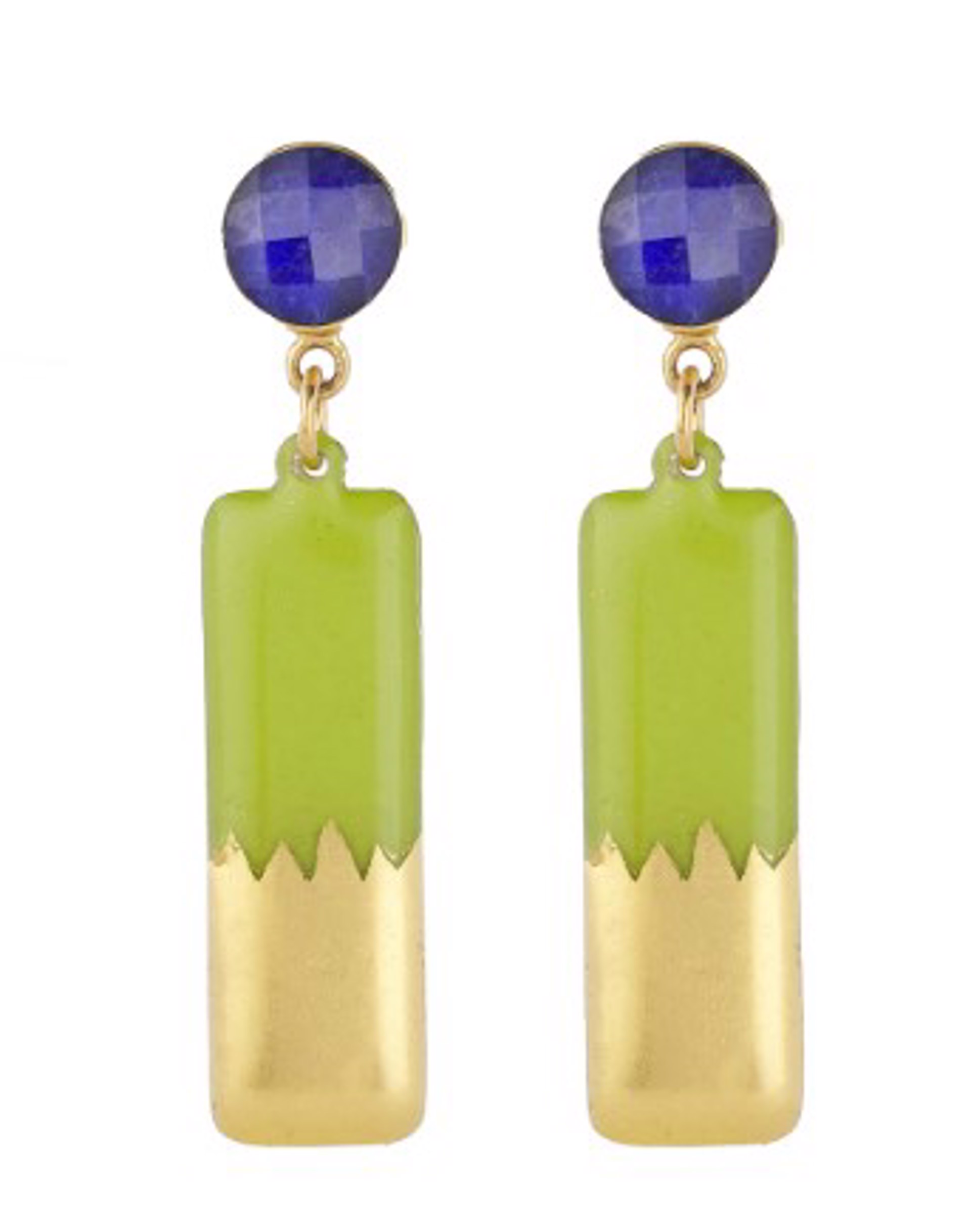 Skyline Lime Medium Column Earrings with Sapphire by Evocateur