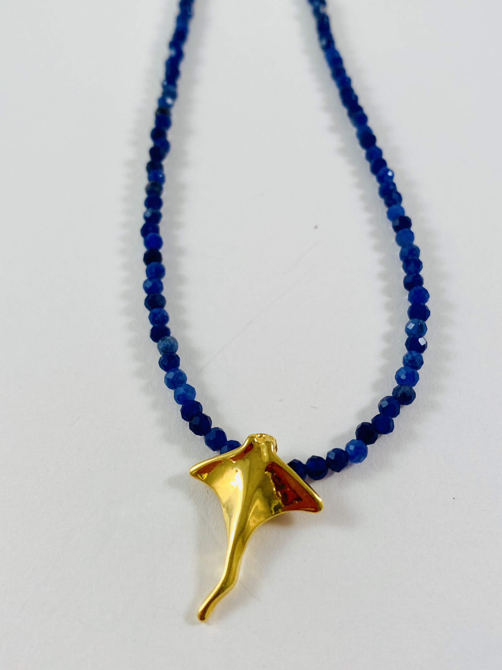 Tiny Lapis Necklace, skate pendant (vermeil) by Nance Trueworthy