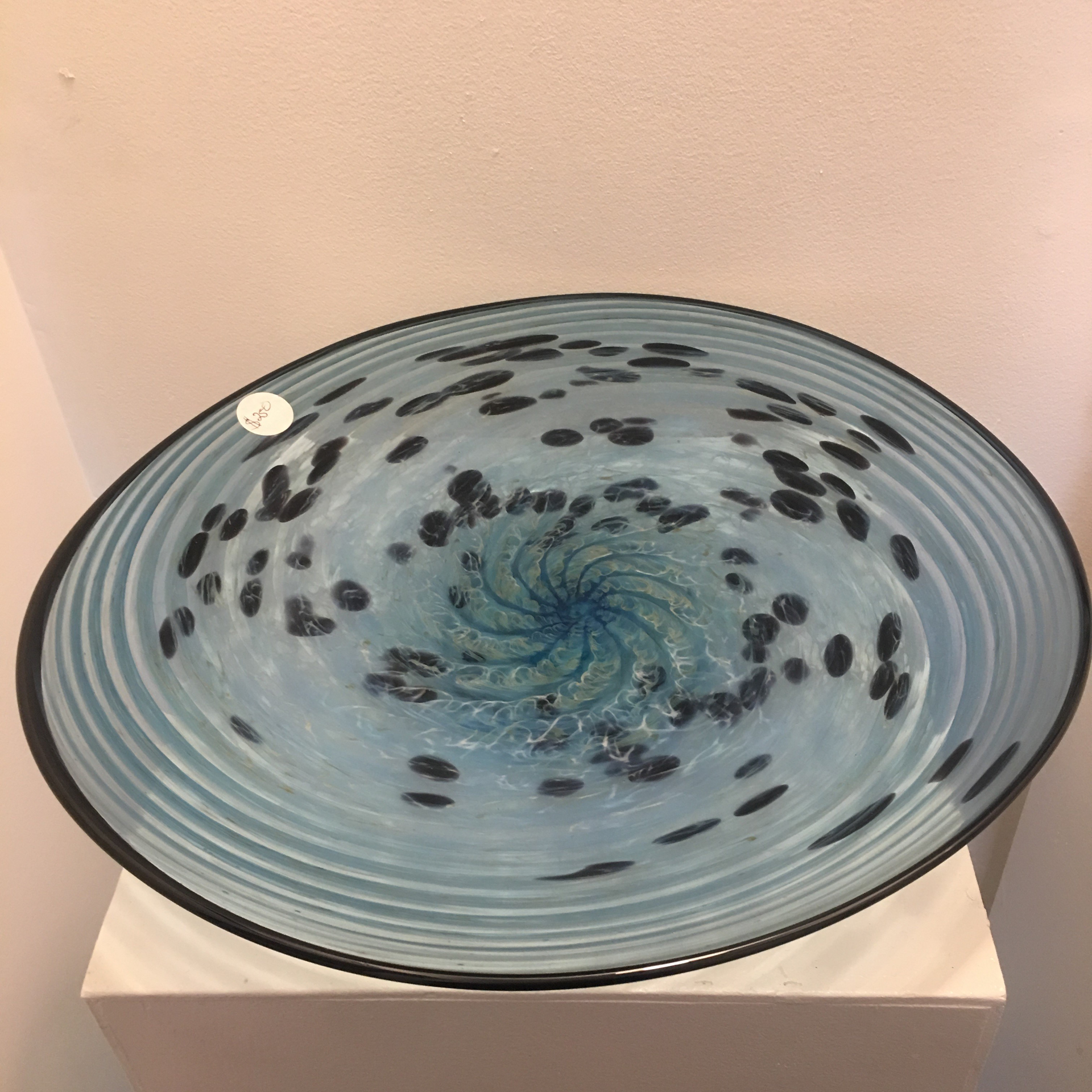 Blue on Blue Swirl Footed Platter by Devan Cole