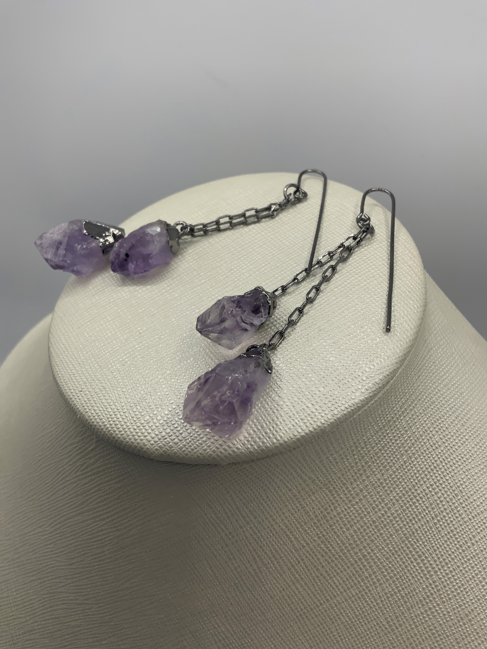Double Drop long chain- unpolished Amethyst by M&Co.