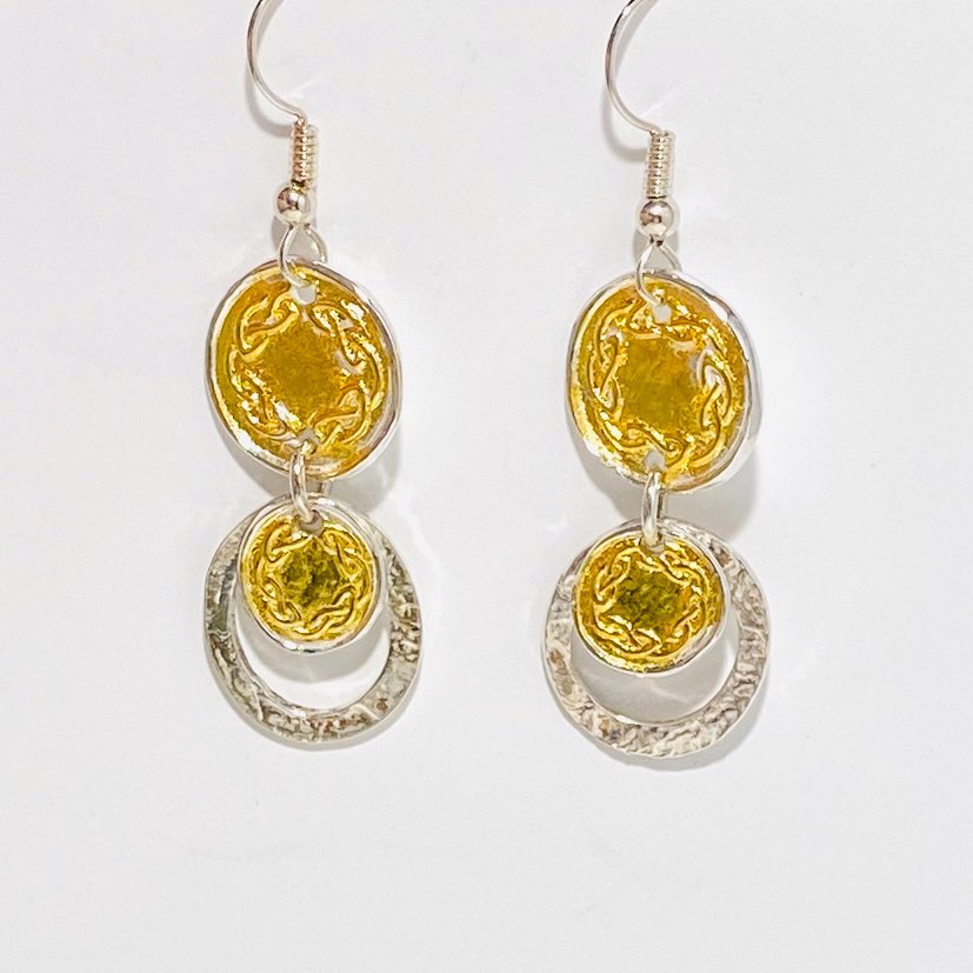 Keum-boo Fine Silver and Gold Three Circle Earrings by Karen Hakim