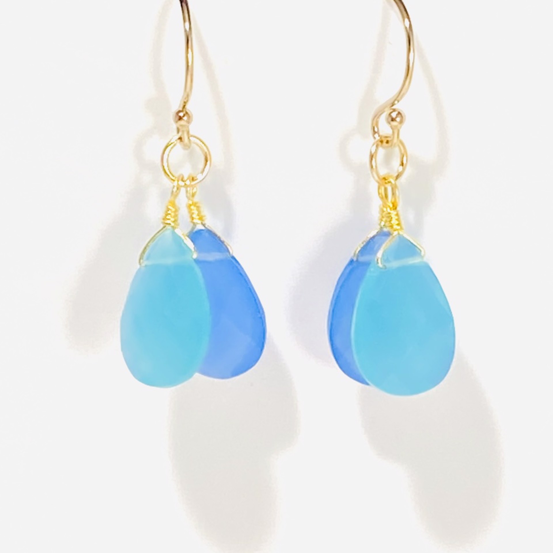 Aqua and Blue Quartz Teardrop Earring by Nance Trueworthy