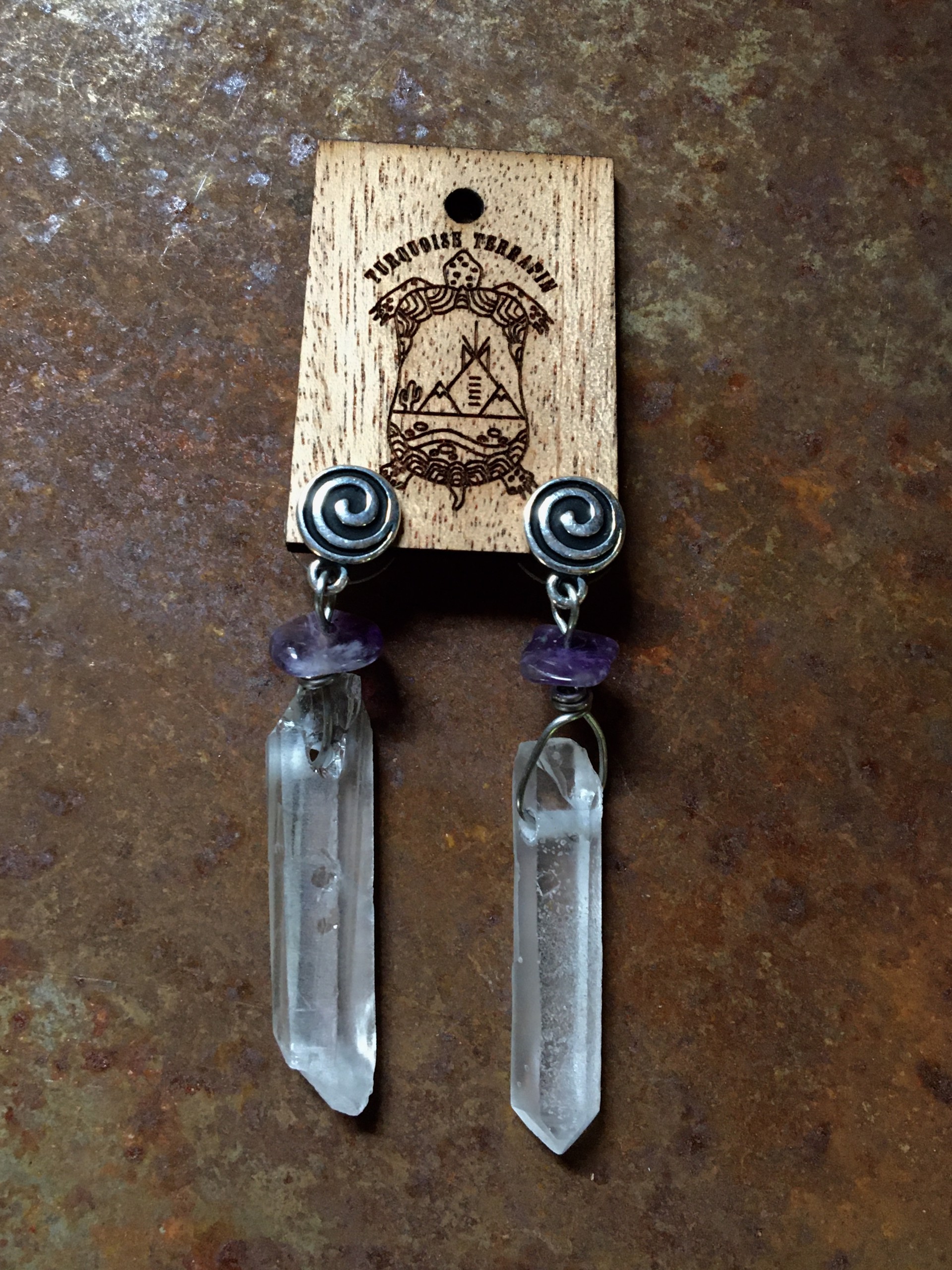 K349 Quartz and Amethyst Earrings by Kelly Ormsby