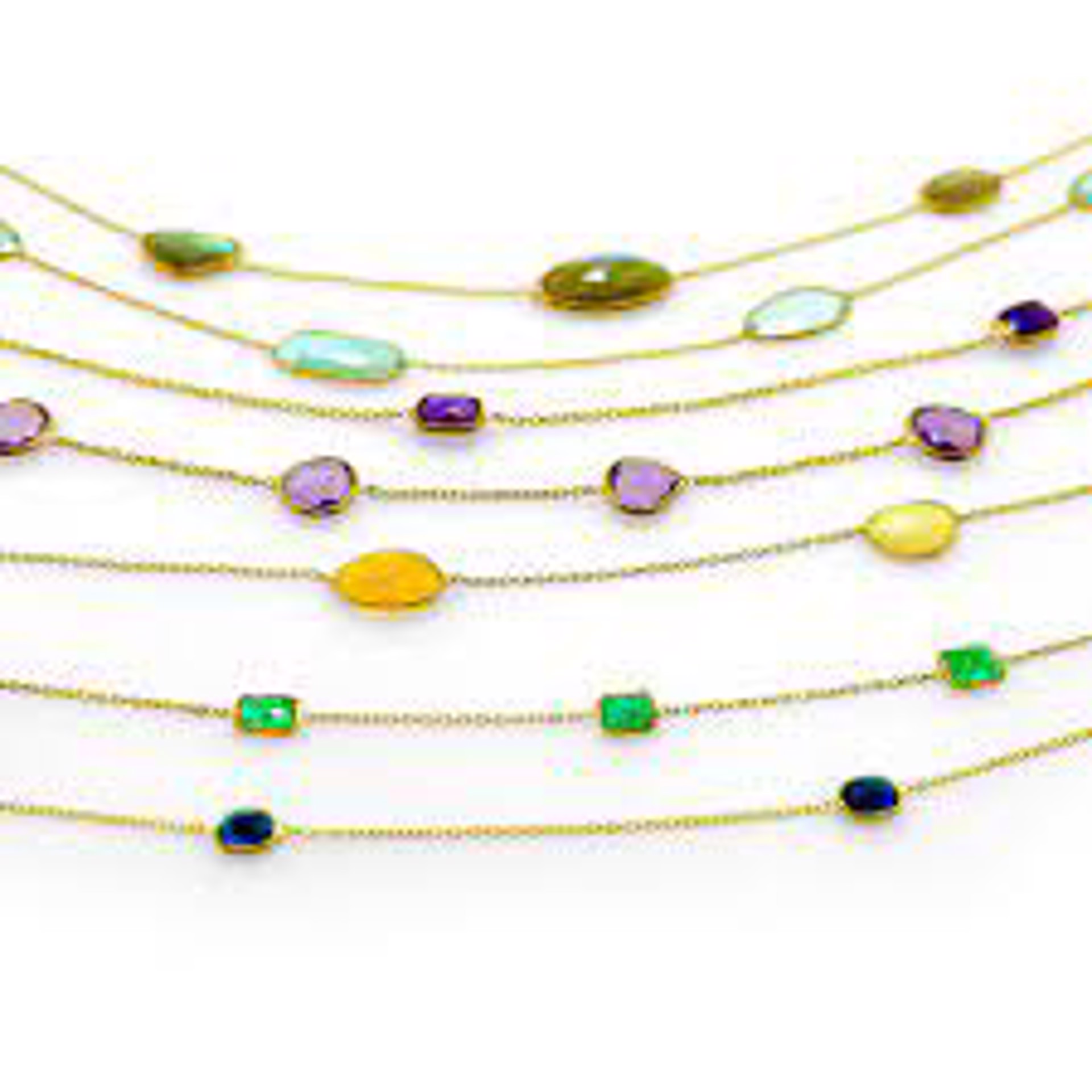 Chain Me Down- Round Light Emeralds, 18k gold 16" 18" 20" by Mara Labell